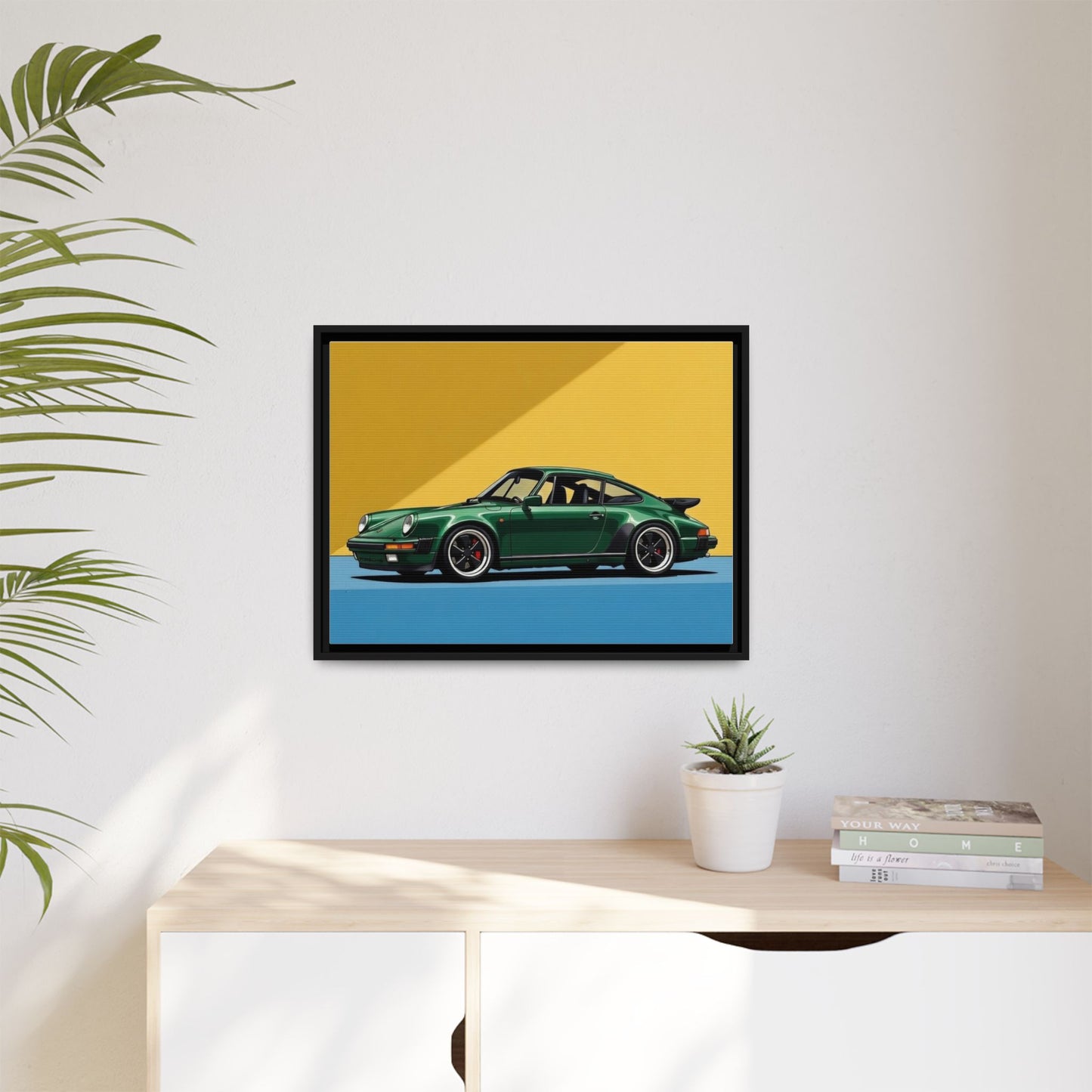 Framed Matte Canvas — Green Sports Car Wall Art