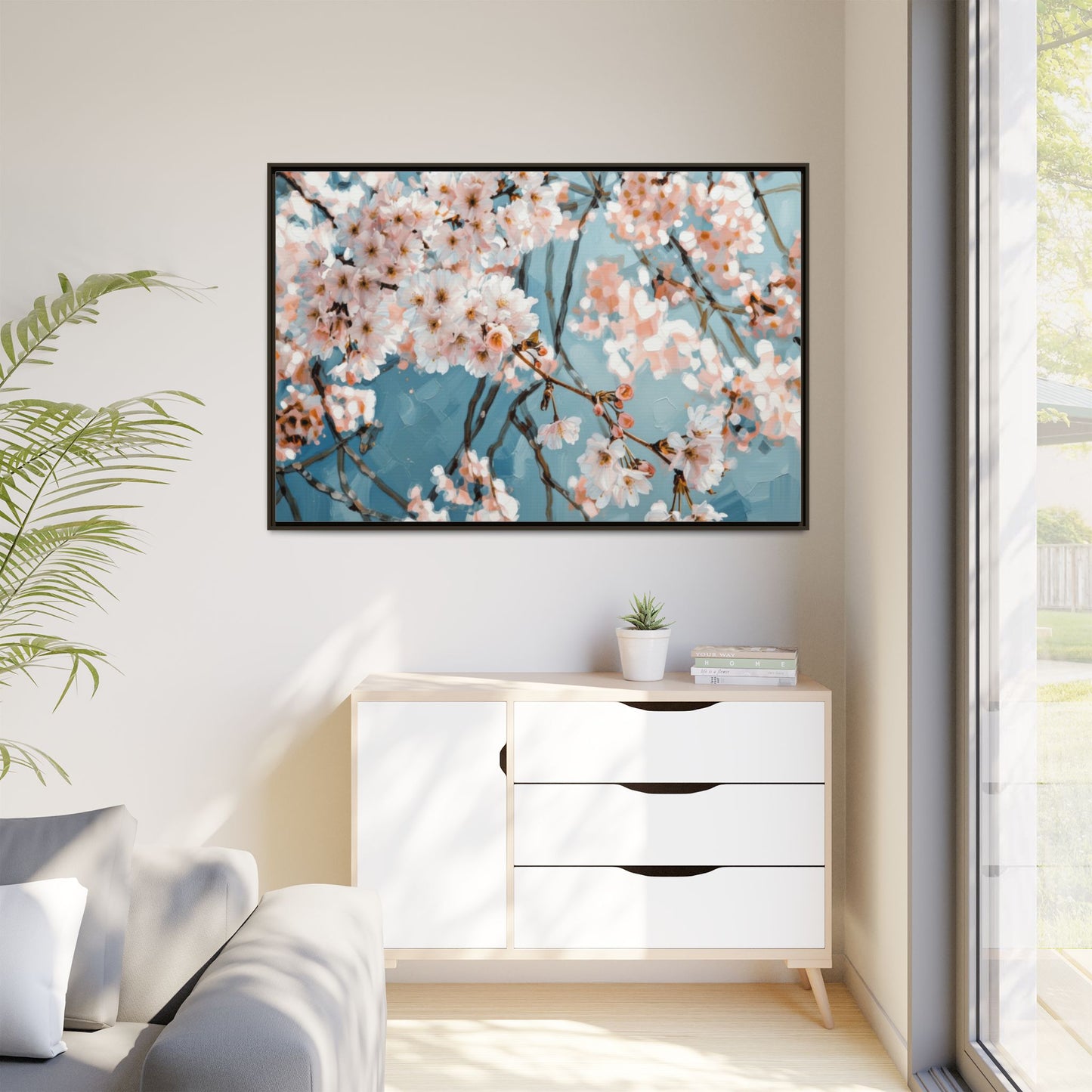 Framed Cherry Blossom Matte Canvas Print — Soft Pink Floral Wall Art