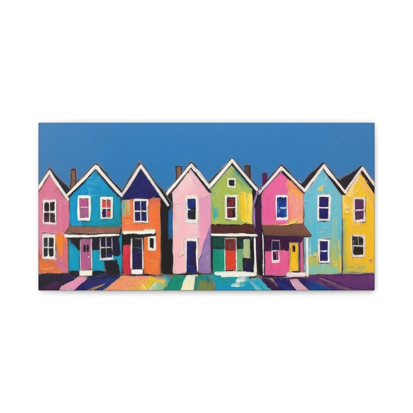 Colorful Row Houses Matte Canvas Print Vibrant Coastal Neighborhood Wall Art