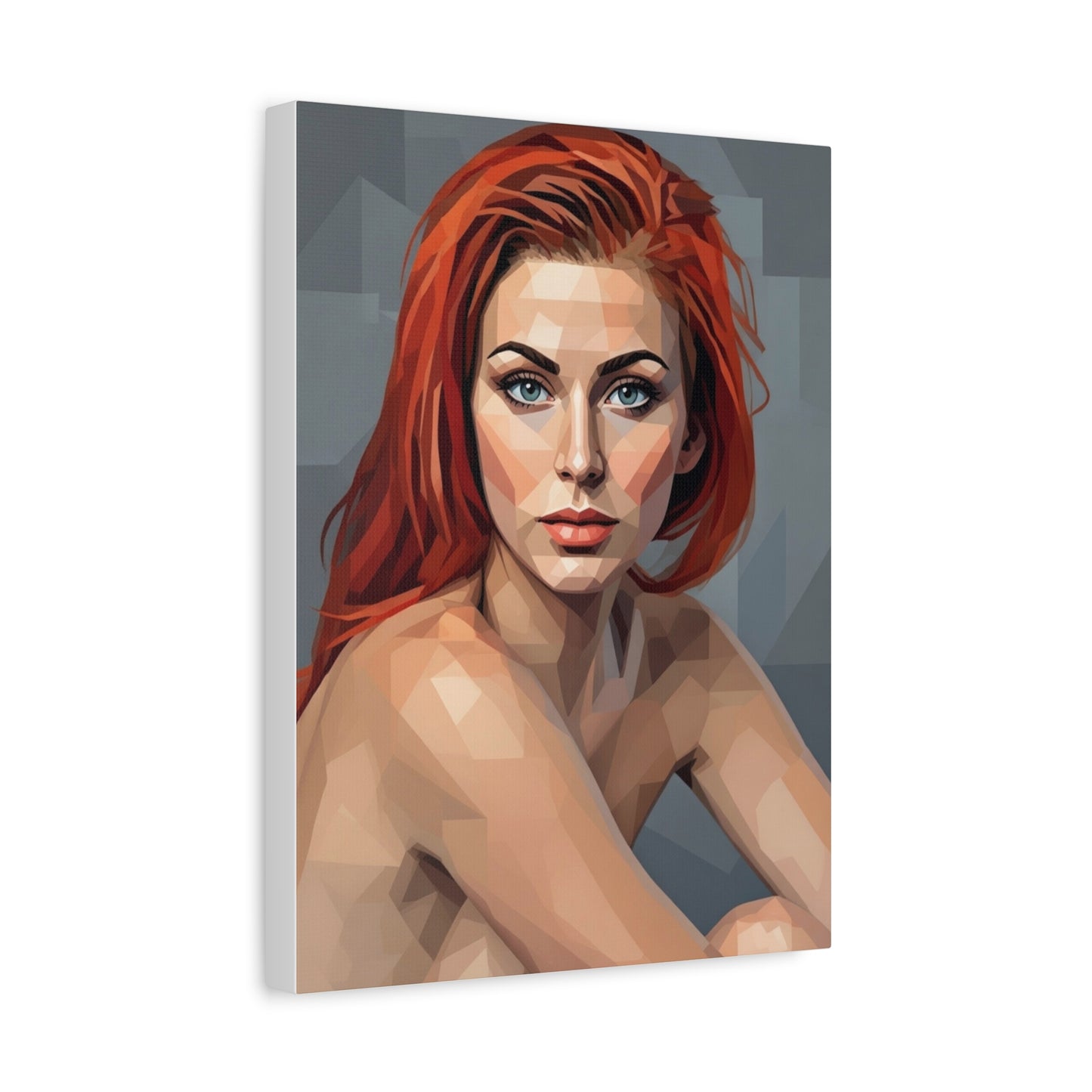 Geometric Redhead Portrait Matte Canvas Print — Modern Pop Art Wall Decor