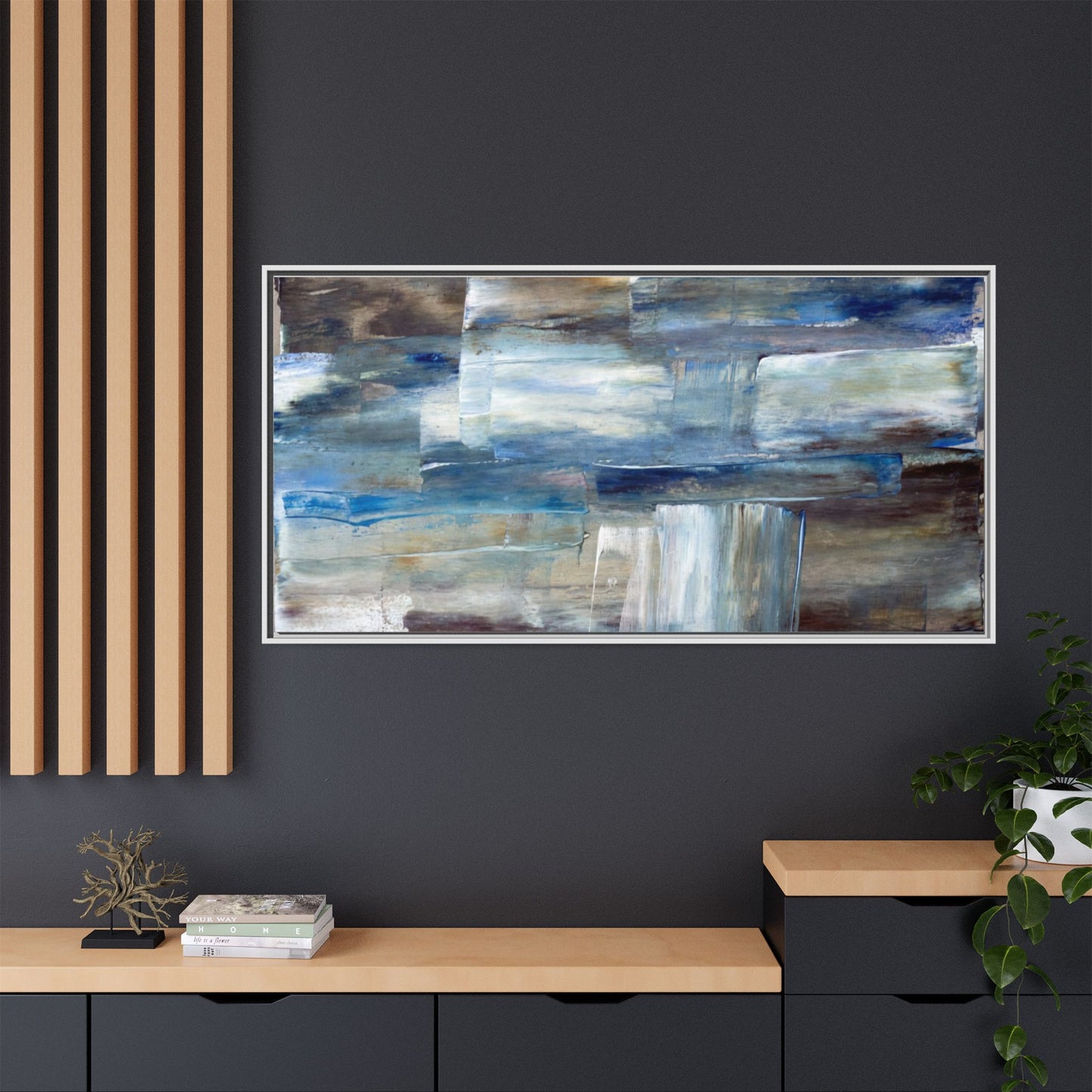 Abstract Blue Coastal Matte Canvas Framed Wall Art