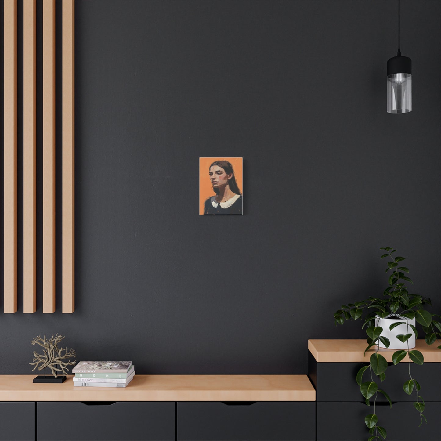 Portrait Canvas Print — Moody Female Figure in Warm Orange