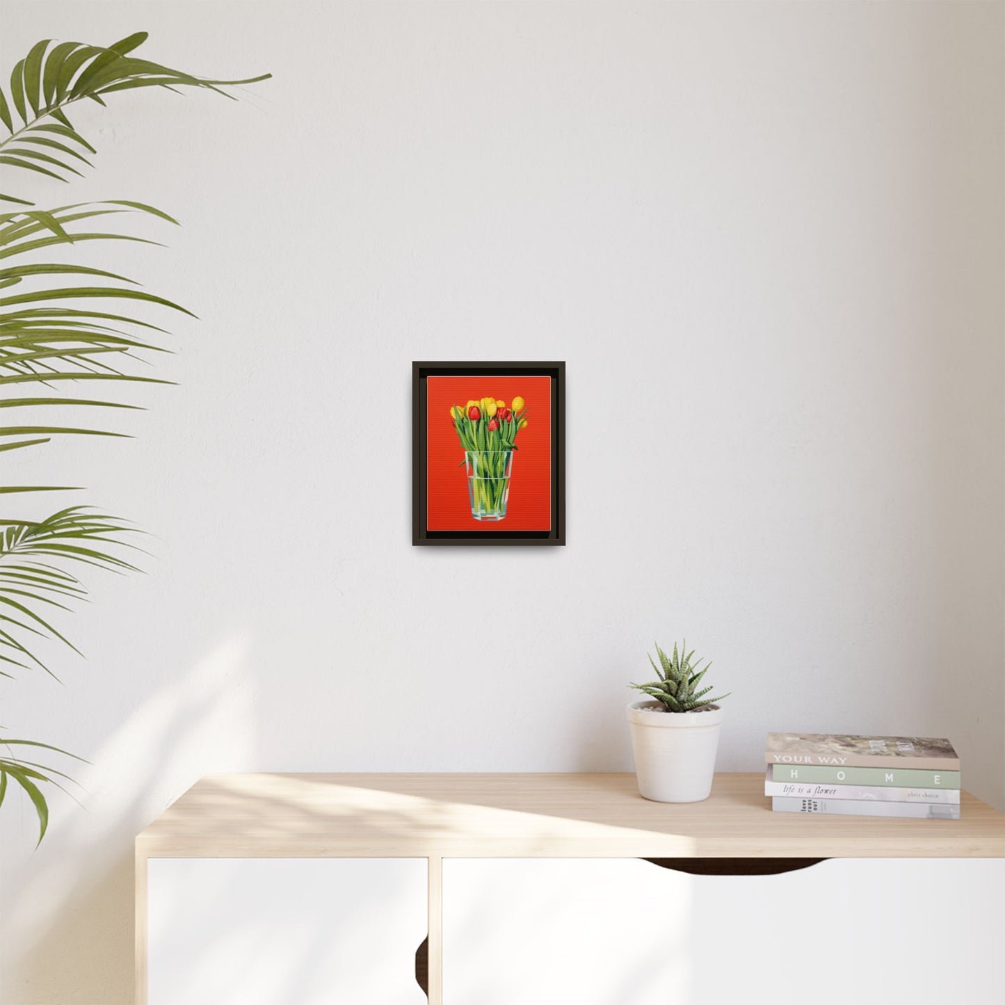 Framed Tulip Bouquet Matte Canvas Art — Vibrant Red Floral Wall Print