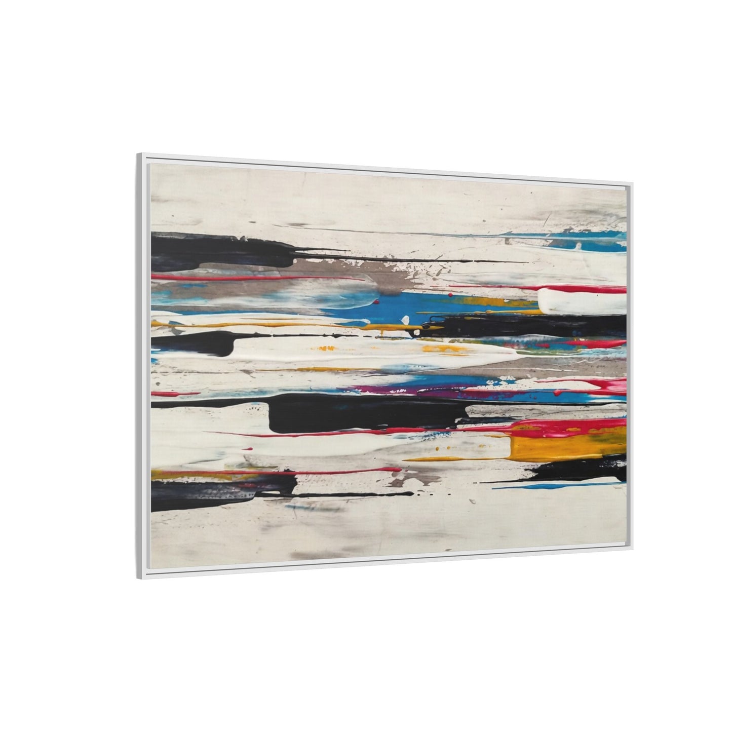 Abstract Multi-Color Framed Canvas Wall Art — Modern Horizontal Brushstroke Print