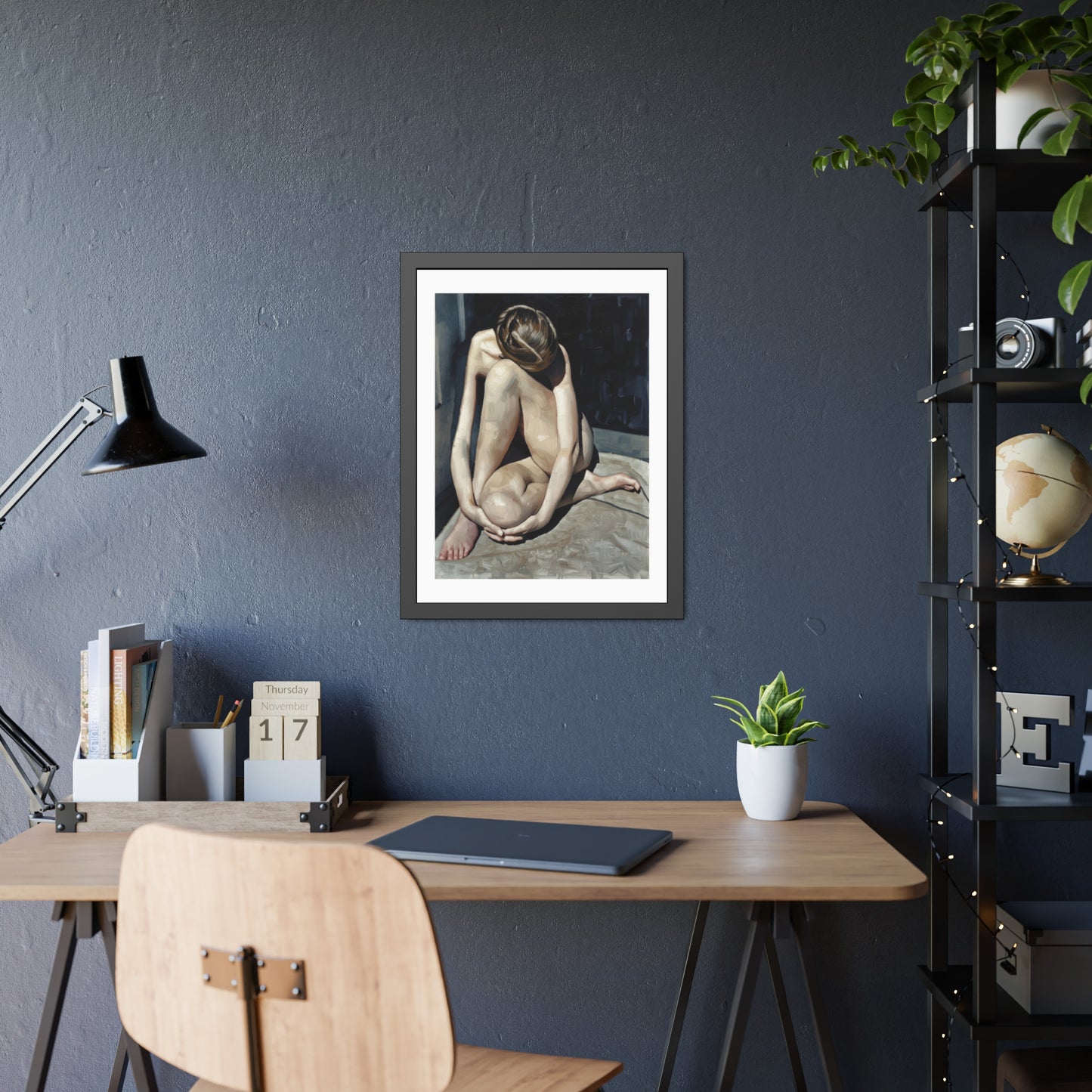 Framed Poster Contemplative Nude Figurative Art Print