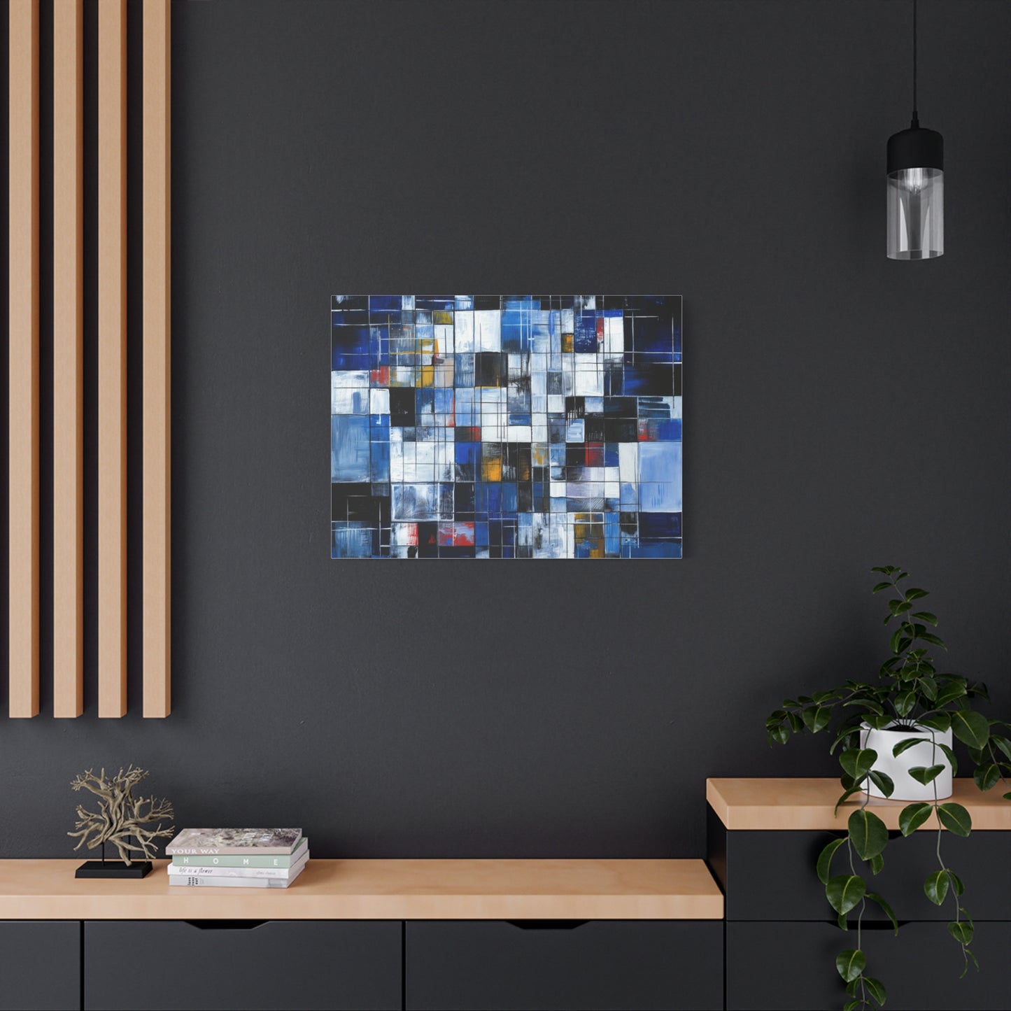 Abstract Blue Grid Matte Stretched Canvas Wall Art (1.25")