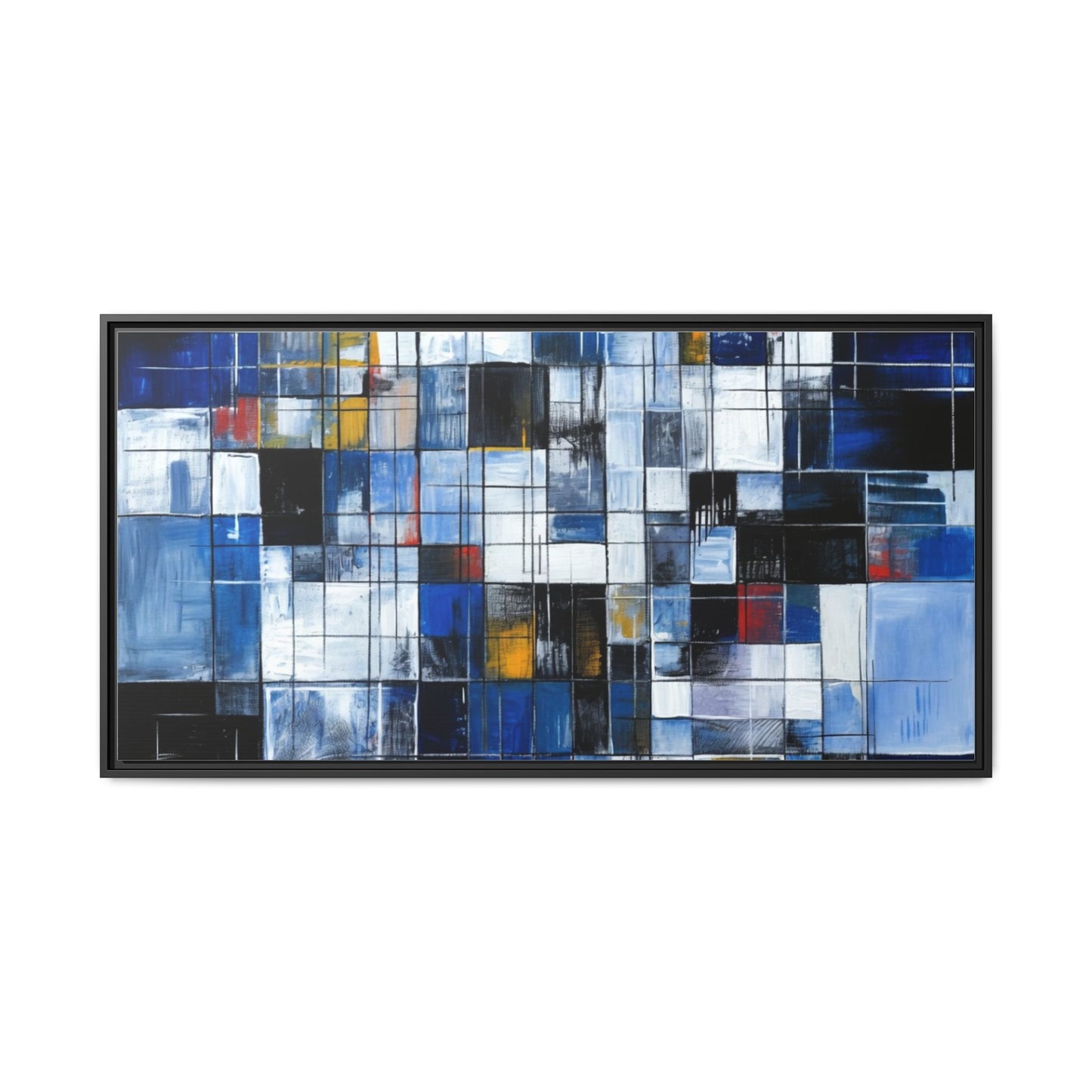 Abstract Blue Grid Matte Canvas Framed Art Print