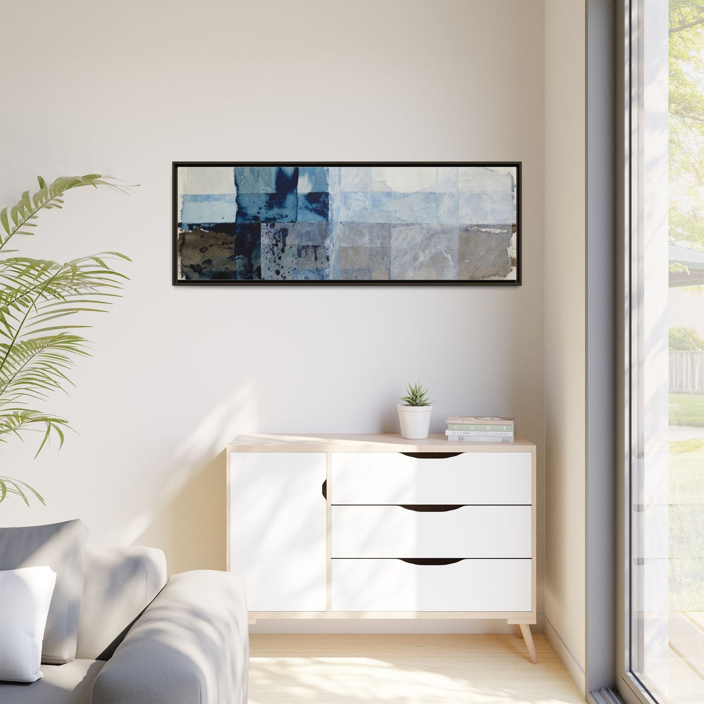 Abstract Coastal Blue Framed Canvas Art