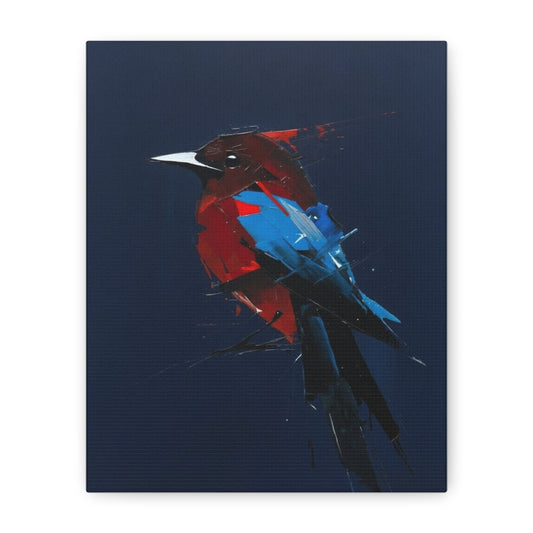 Abstract Red & Blue Bird Canvas Print — Matte Stretched Wall Art