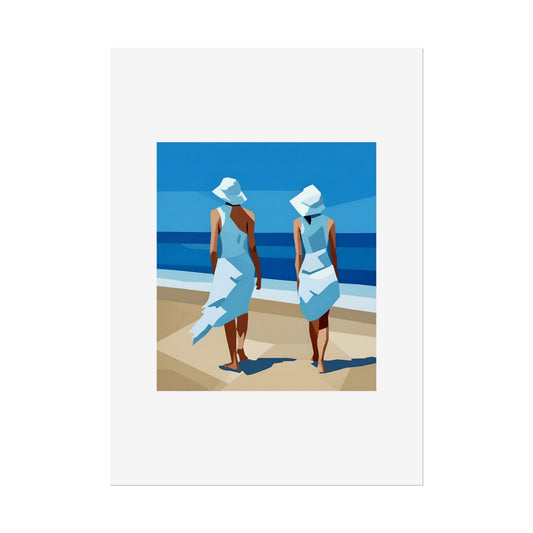 Beach Stroll Art Poster — Minimalist Coastal Print (Rolled Poster)