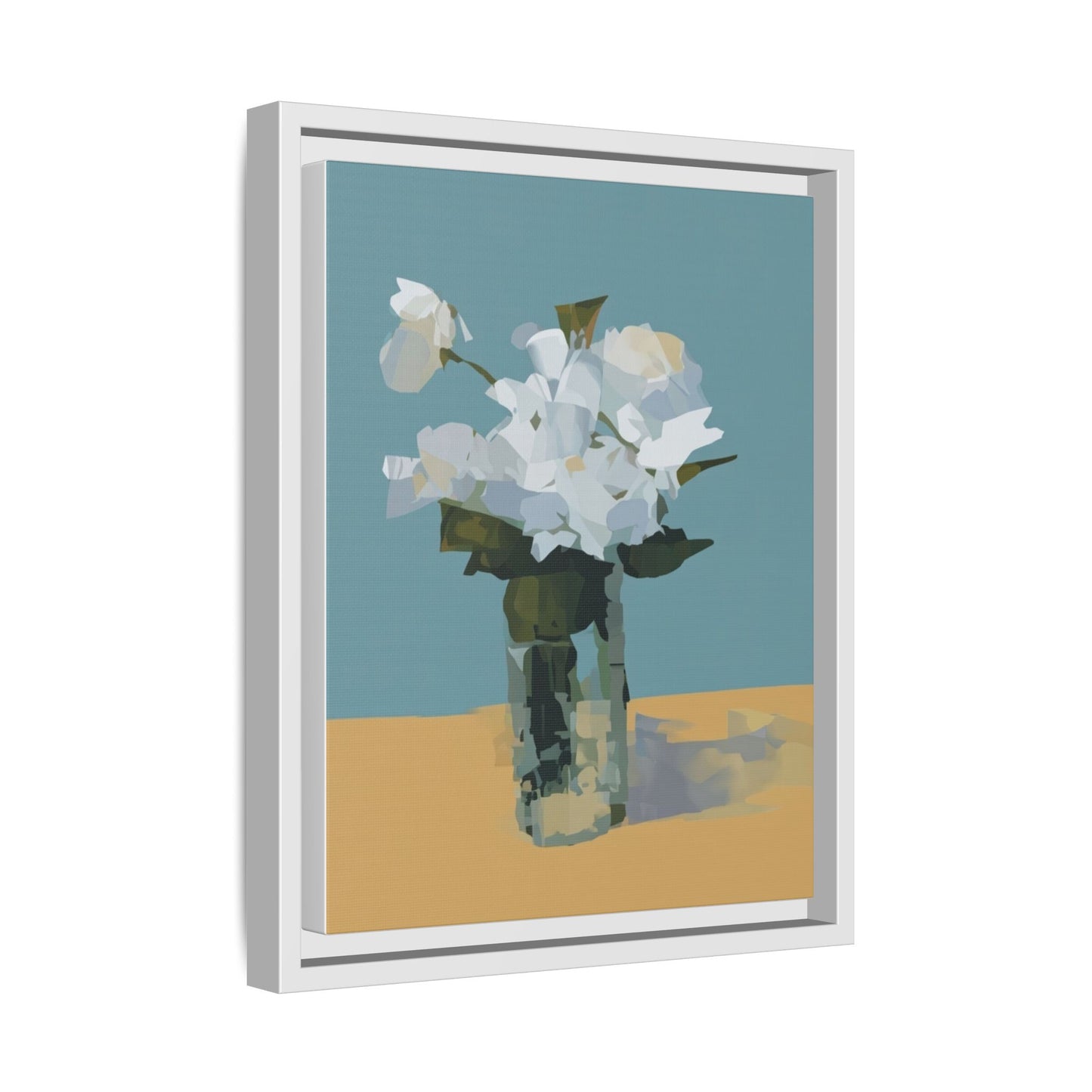 Framed Floral Still Life Canvas Art — Modern White Bouquet Wall Art