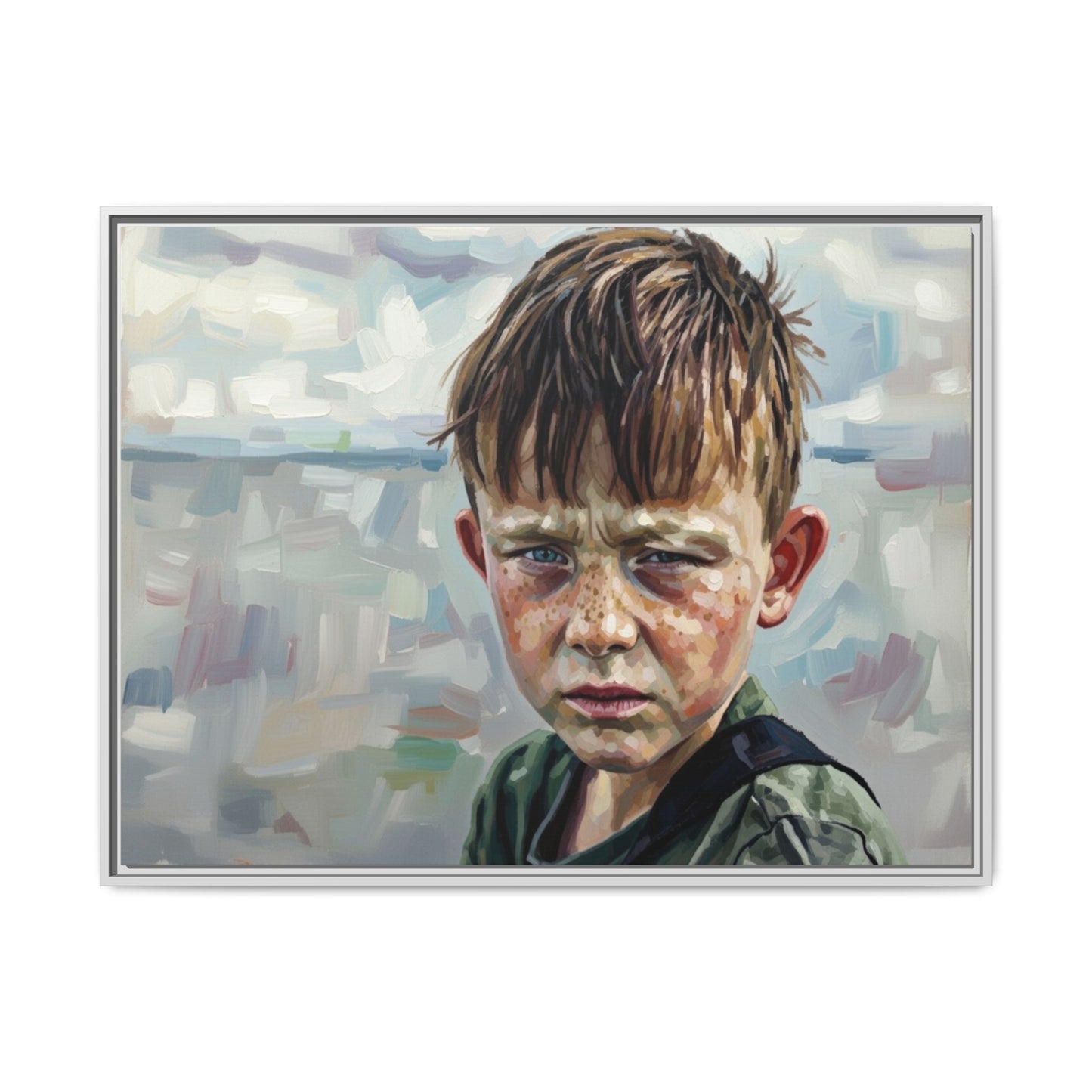 Framed Matte Canvas: Gritty Boy Portrait Art Print