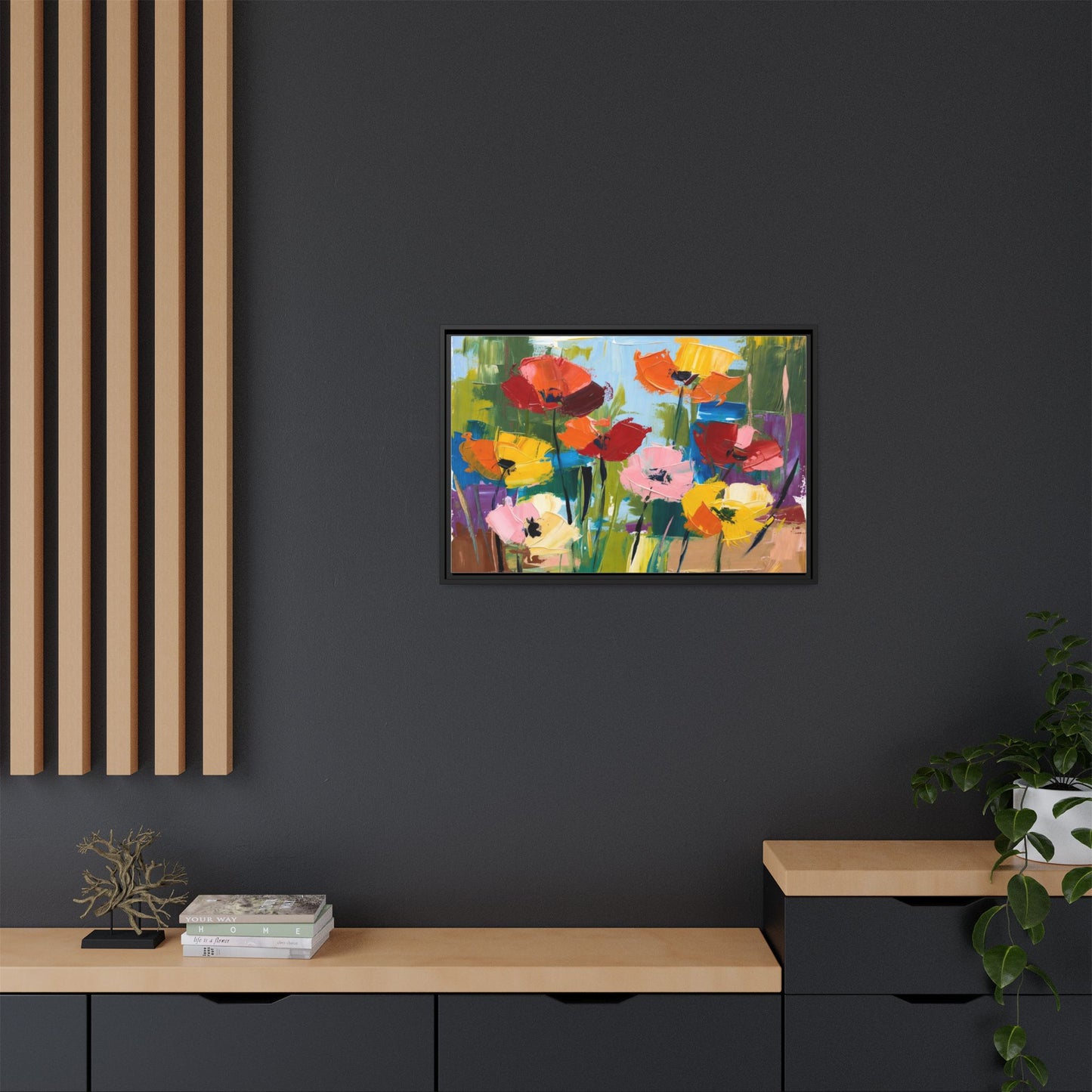 Framed Floral Canvas Print — Colorful Abstract Poppy Artwork