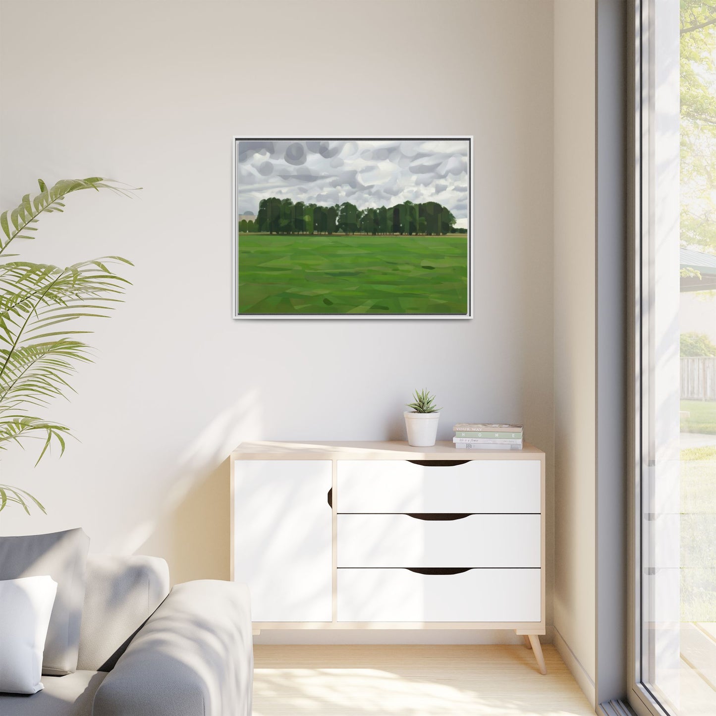 Framed Matte Canvas Print — Minimalist Green Landscape Art