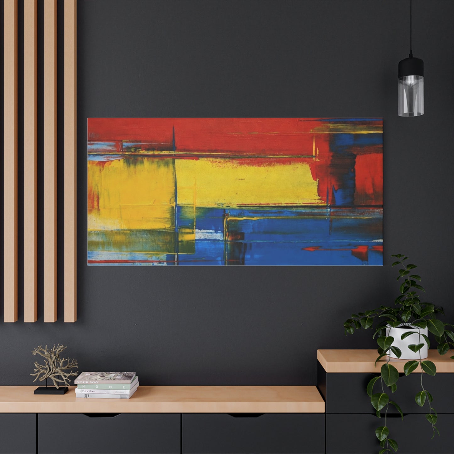 Abstract Color Block Matte Canvas Wall Art — Red, Yellow & Blue Stretched Canvas