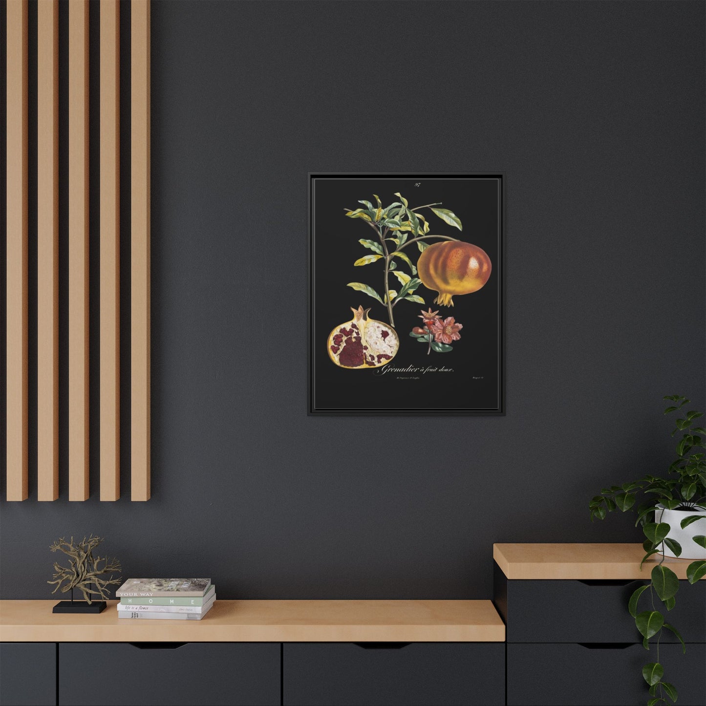 Pomegranate Botanical Framed Canvas Print — Vintage Fruit Wall Art