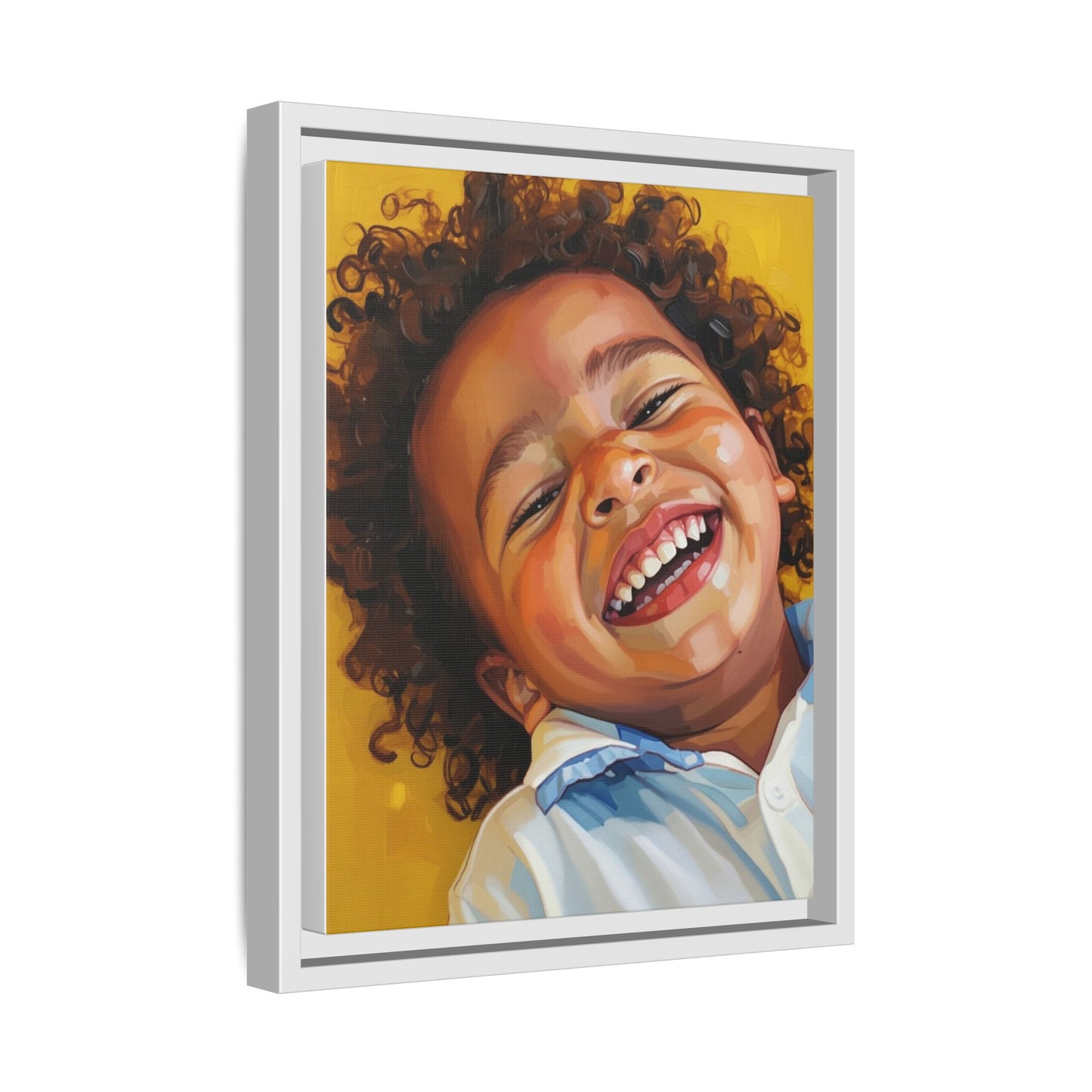 Framed Matte Canvas Print – Joyful Child Portrait, Colorful Nursery Wall Art