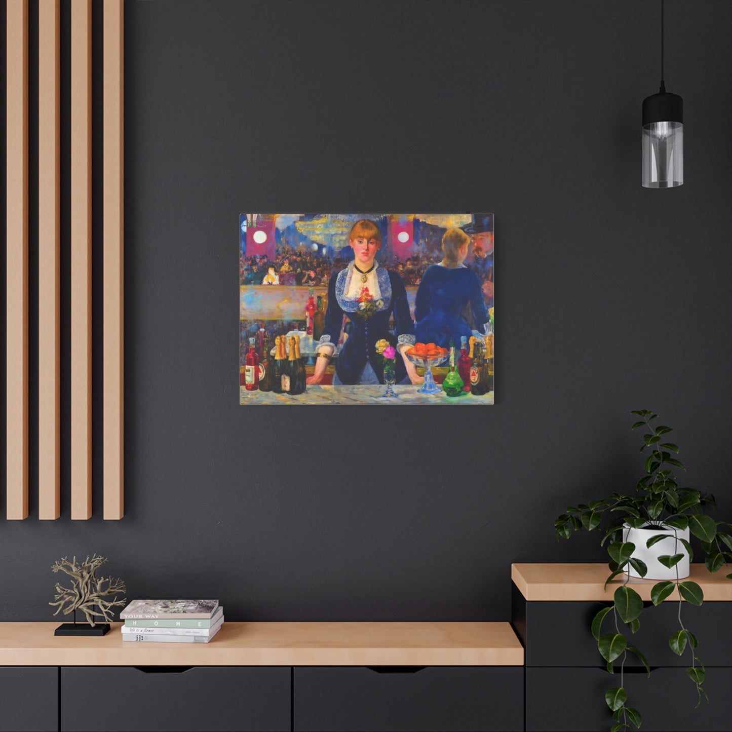 Bar at the Folies-Bergère Matte Canvas Print — Édouard Manet Style Barmaid Wall Art