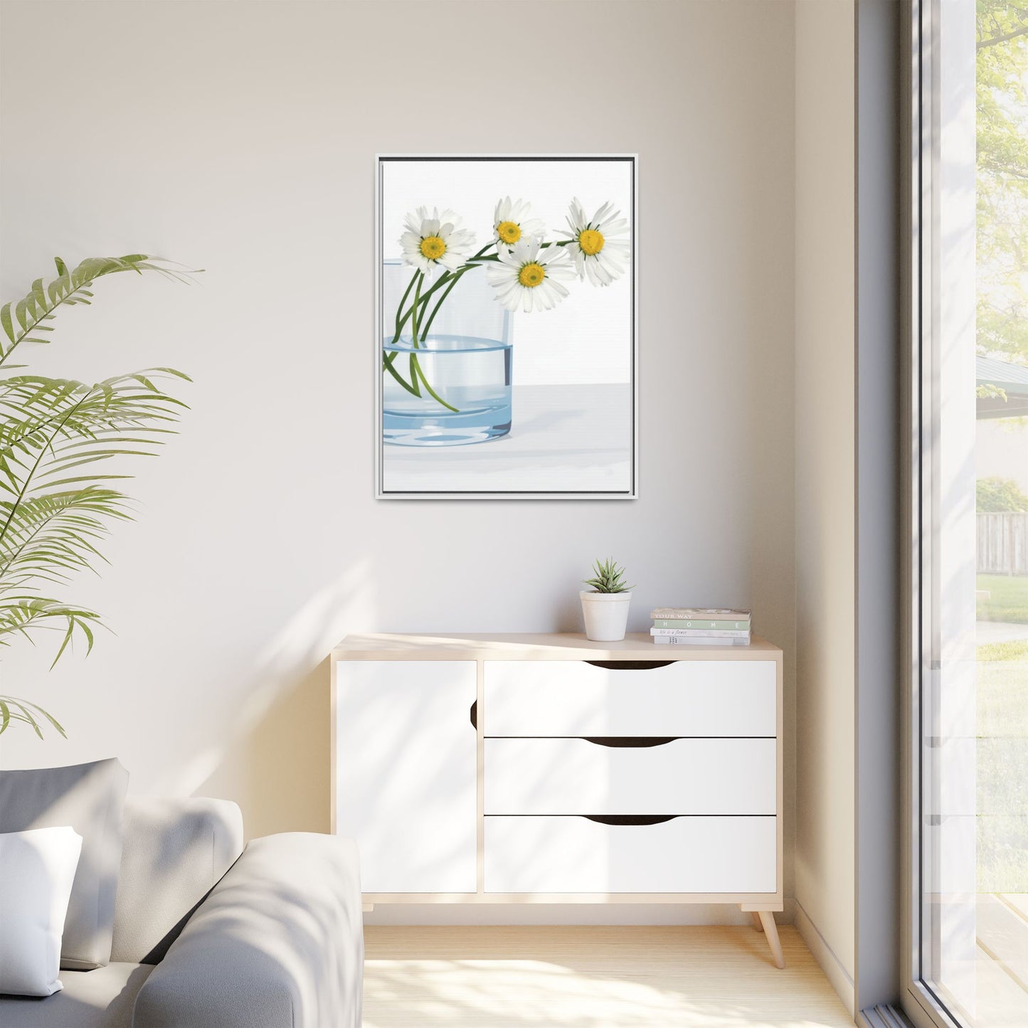 Framed Daisy Canvas Print — Minimal Botanical Wall Art