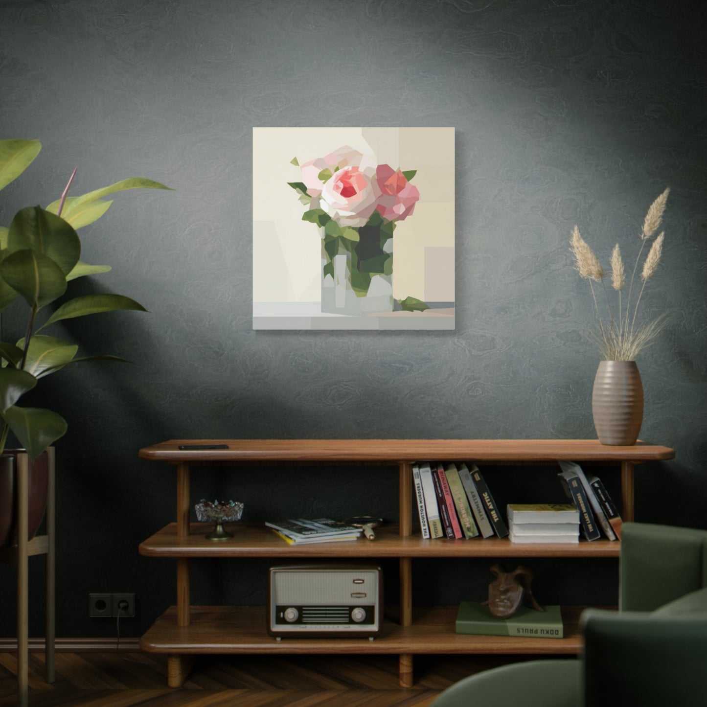 Pink Rose Still Life Canvas — Modern Floral Wall Art, Matte Stretched Canvas