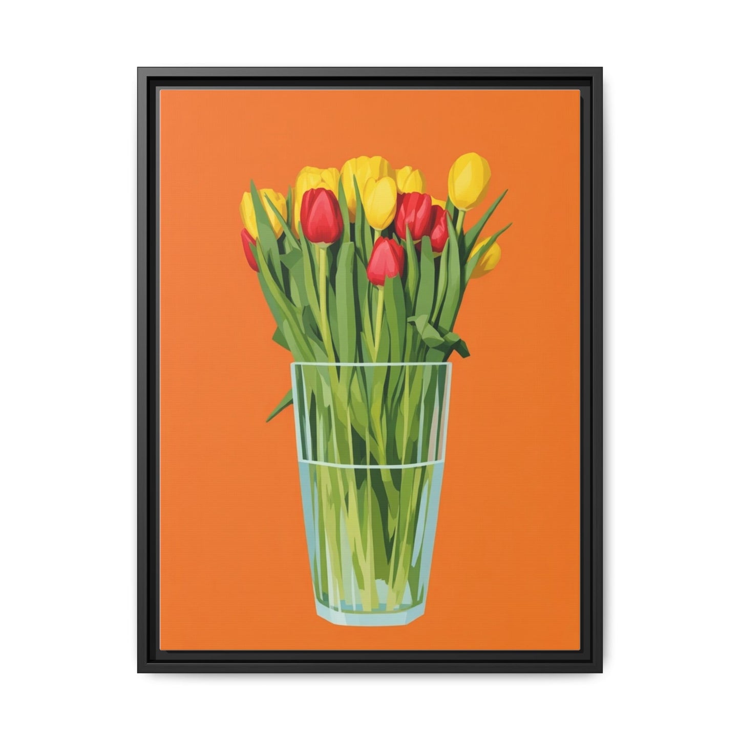 Framed Tulip Canvas Print — Colorful Tulips in Glass Vase