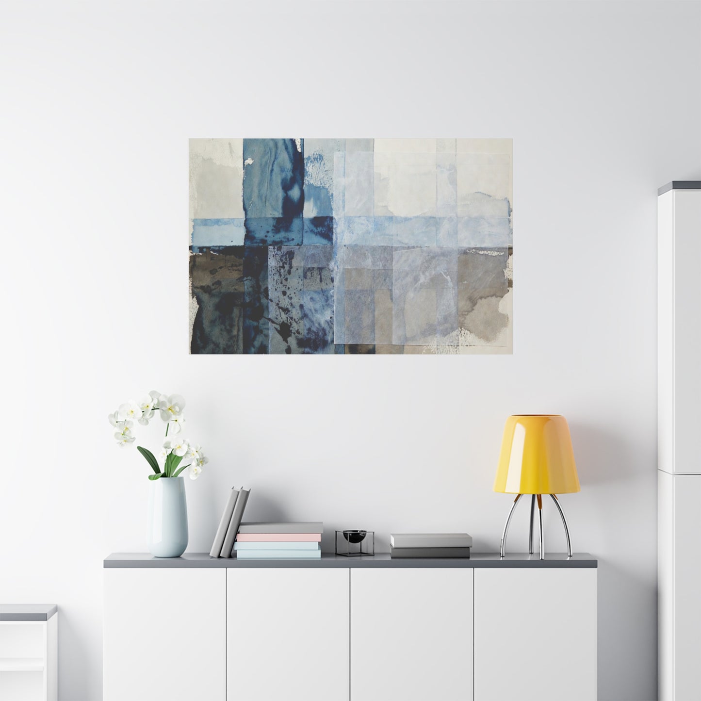 Abstract Blue Geometric Canvas Art — Stretched Matte Wall Decor