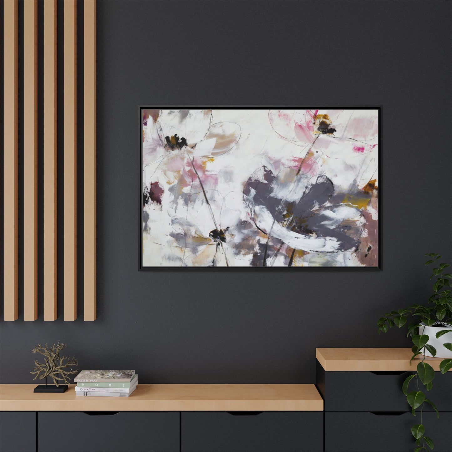 Abstract Floral Matte Canvas Framed Wall Art — Soft Watercolor Blooms