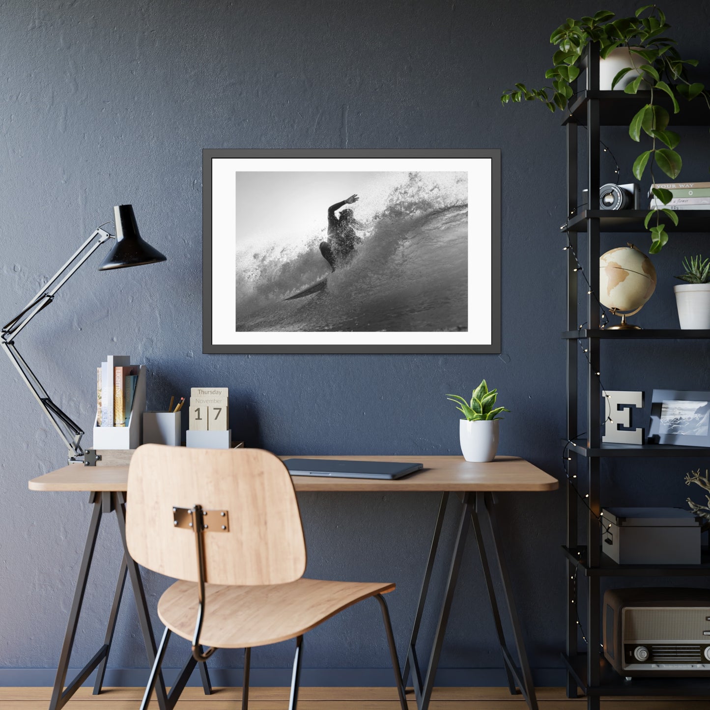 smashing a wave at Lobitos by Henry Espinoza Panta Framed Wall Art Poster