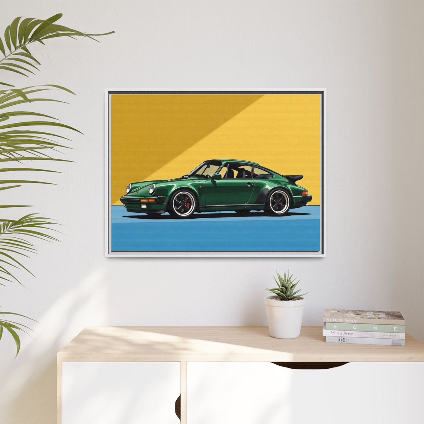Framed Matte Canvas — Green Sports Car Wall Art