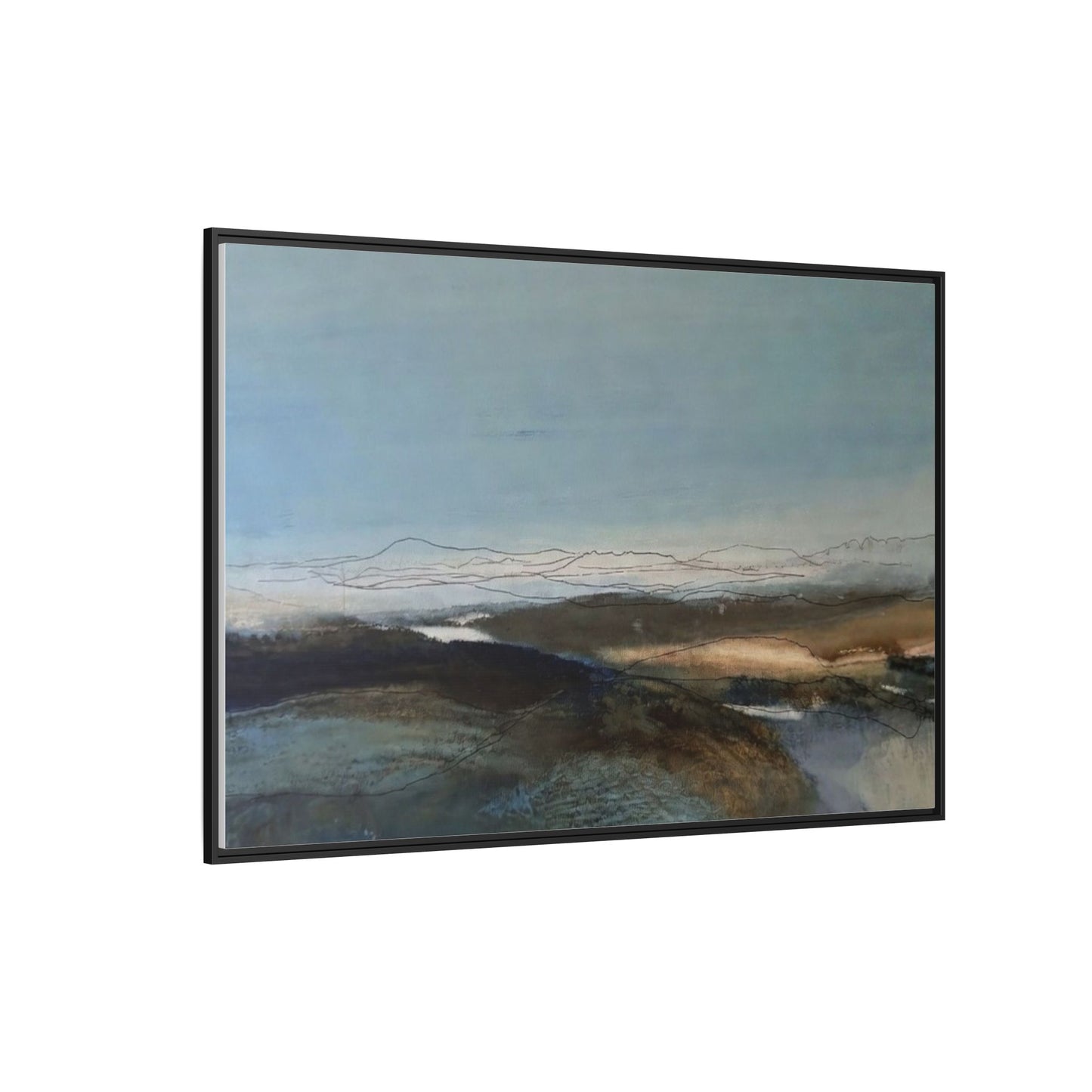 Framed Matte Canvas Wall Art — Serene Abstract Blue Landscape
