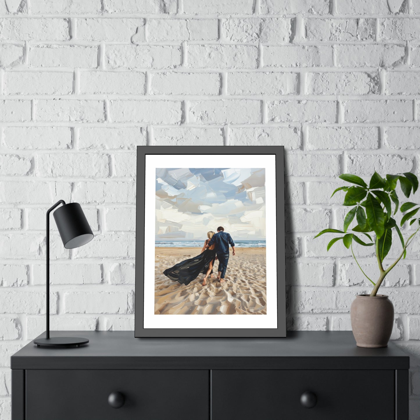 Framed Poster — Romantic Beach Couple Art Print