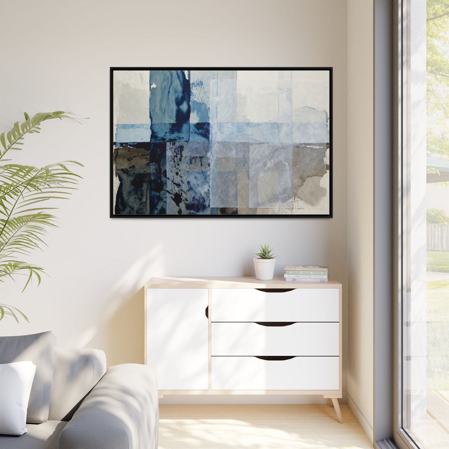 Abstract Coastal Blue Framed Canvas Art