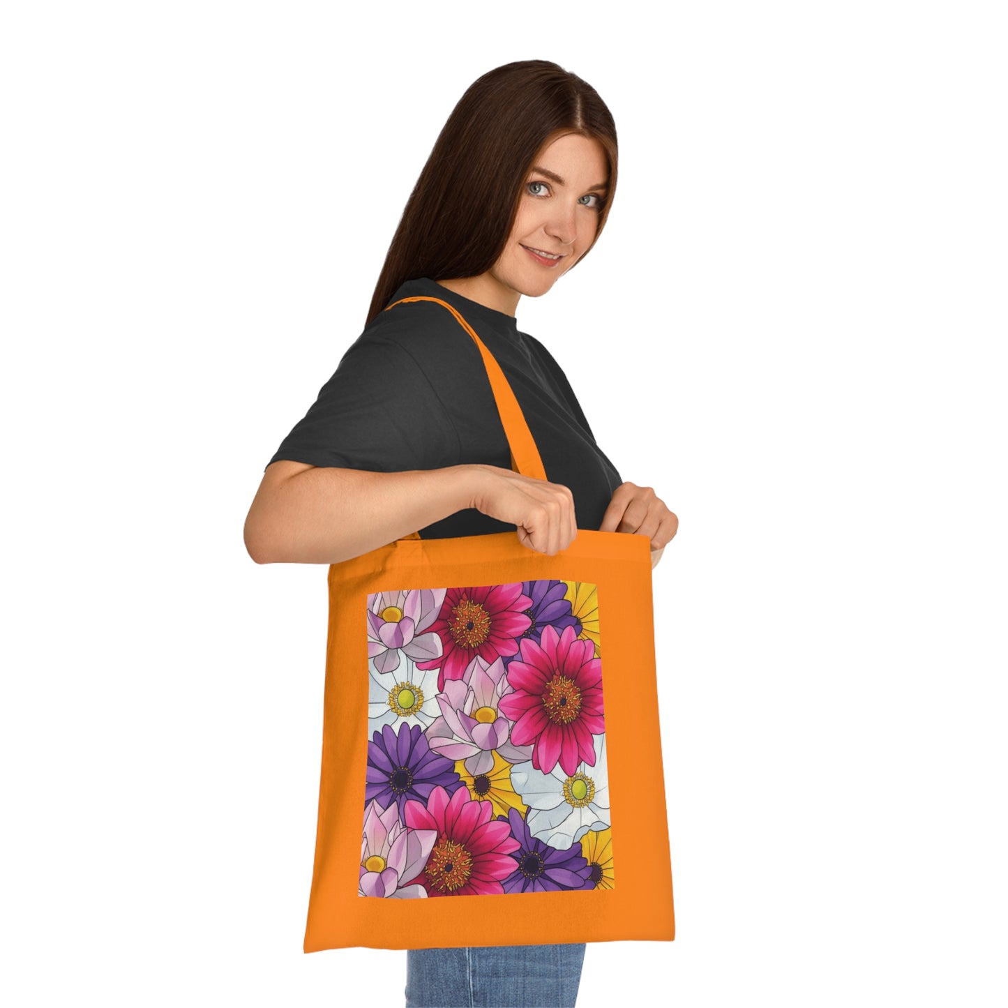 Floral Burst Cotton Tote Bag — Colorful Daisy & Gerbera Garden Print