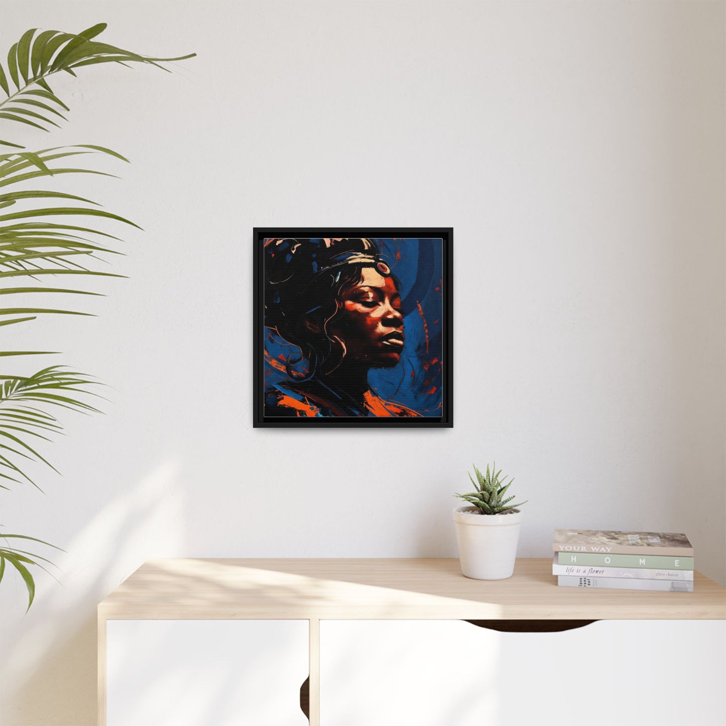 Framed Matte Canvas Art - Vibrant Portrait of a Black Woman (Multi-Color)