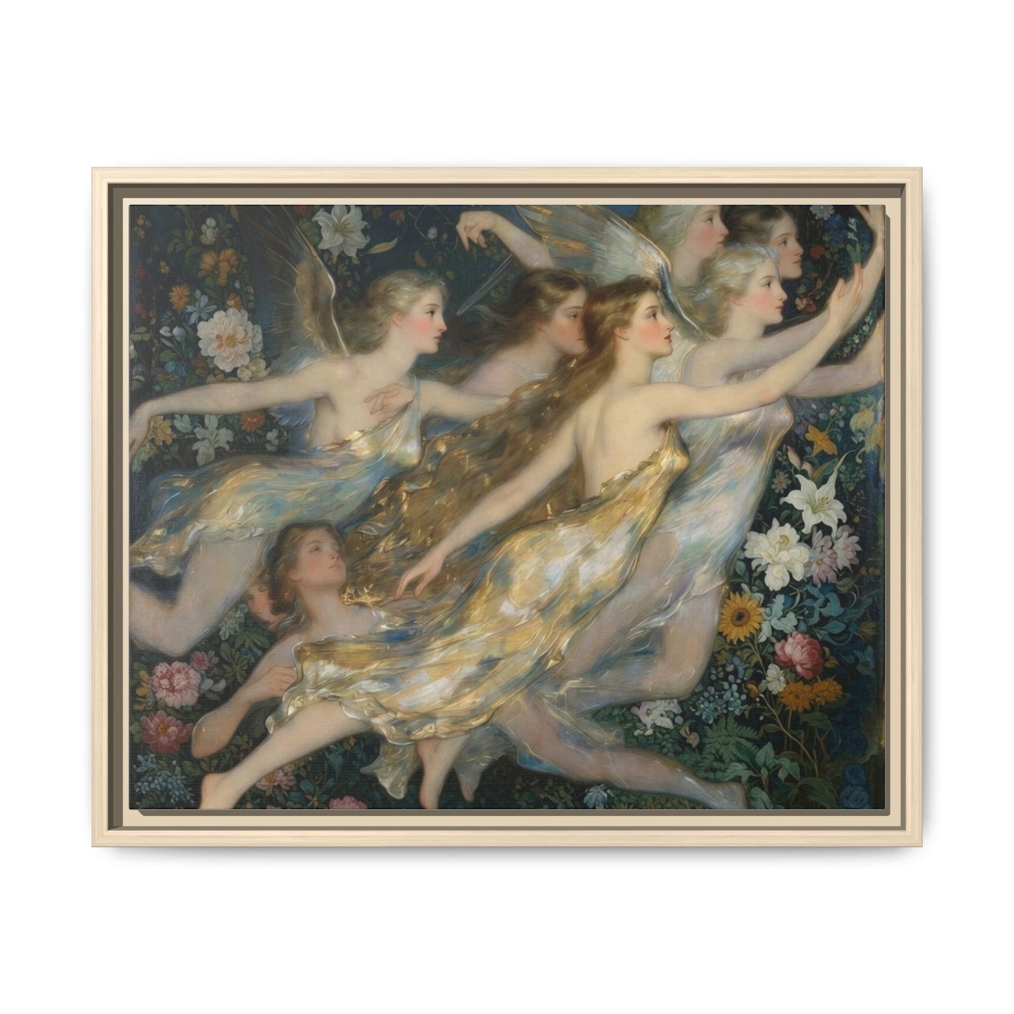 Framed Matte Canvas Wall Art — Vintage Fairies & Floral Painting