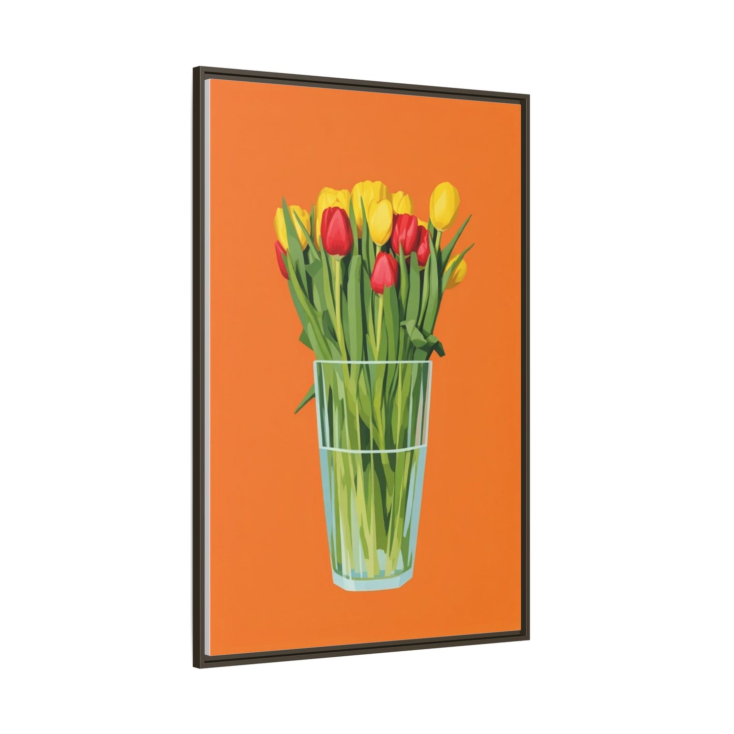 Framed Tulip Canvas Print — Colorful Tulips in Glass Vase