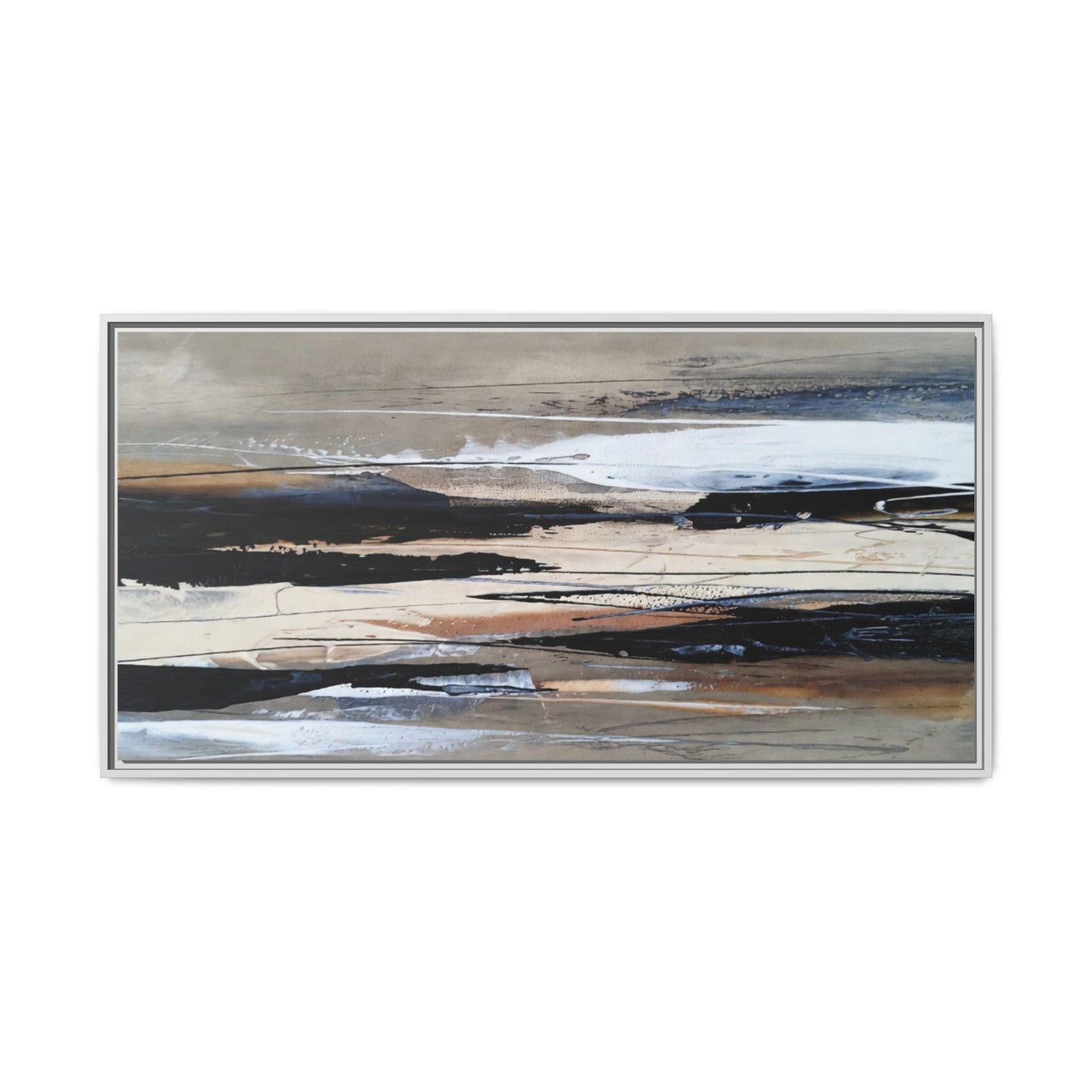 Abstract Seascape Matte Canvas Framed Wall Art — Neutral Coastal Landscape