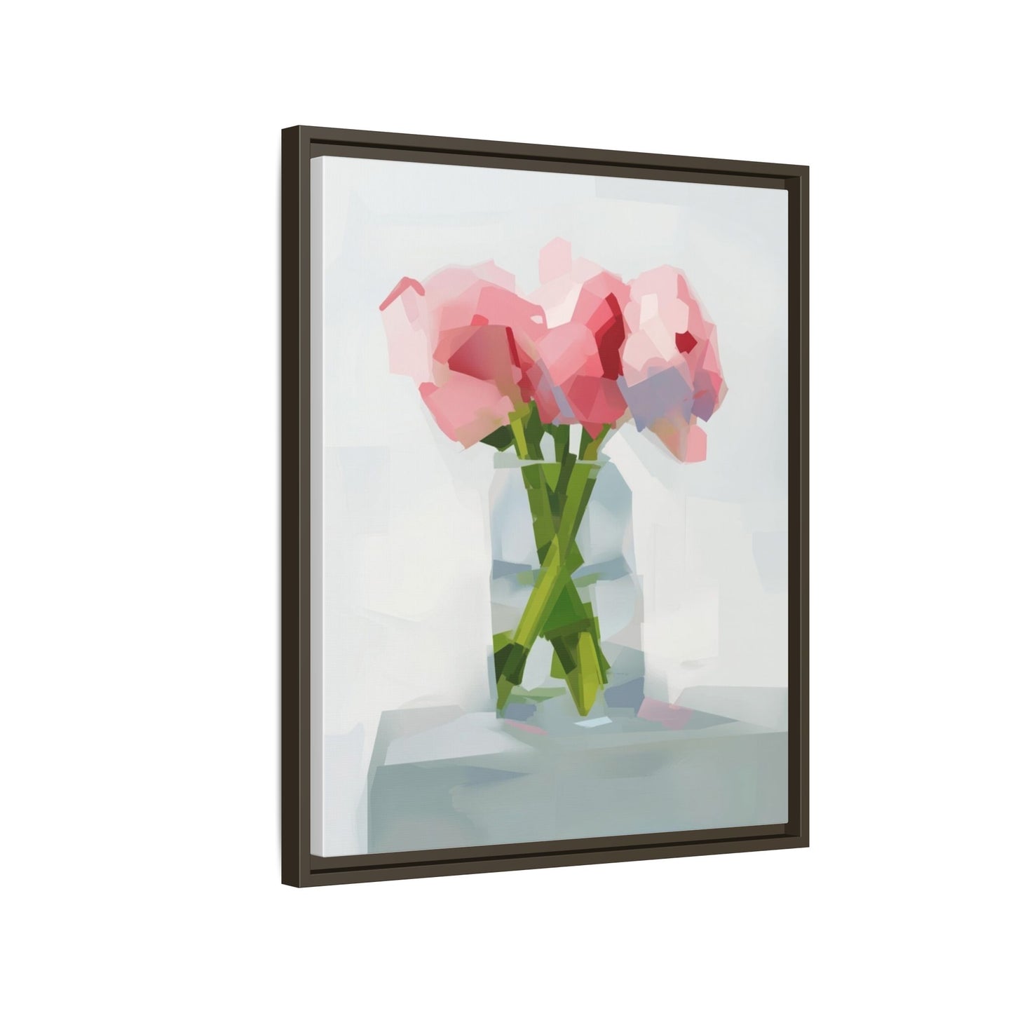 Framed Floral Canvas Art — Pink Peonies in Vase (Matte)