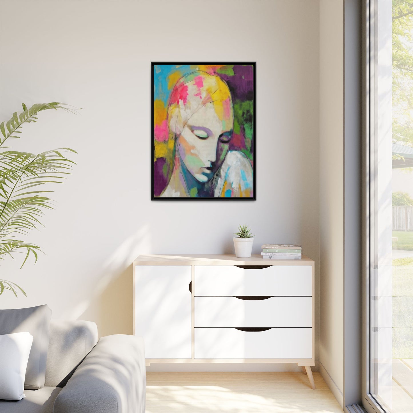 Framed Matte Canvas Art - Colorful Abstract Portrait