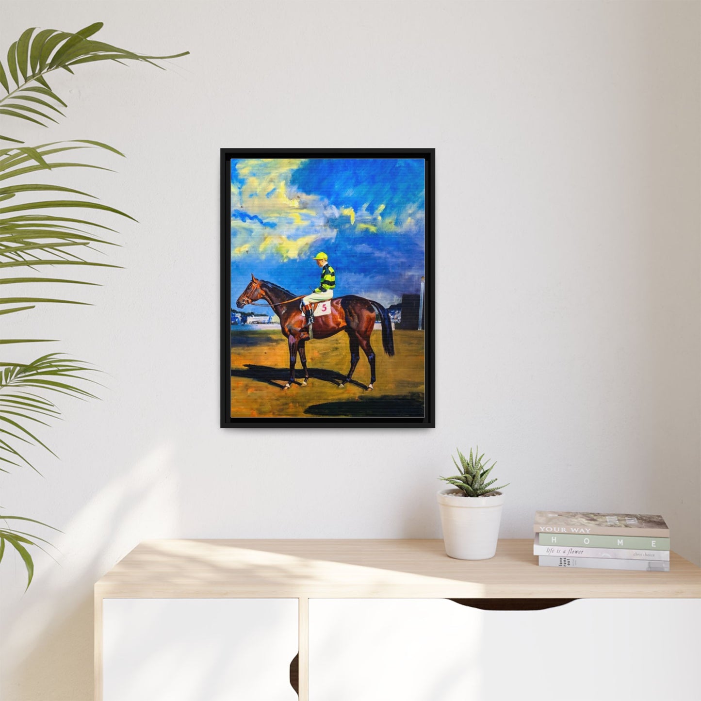 Framed Matte Canvas — Jockey on Racehorse Vintage Equestrian Wall Art