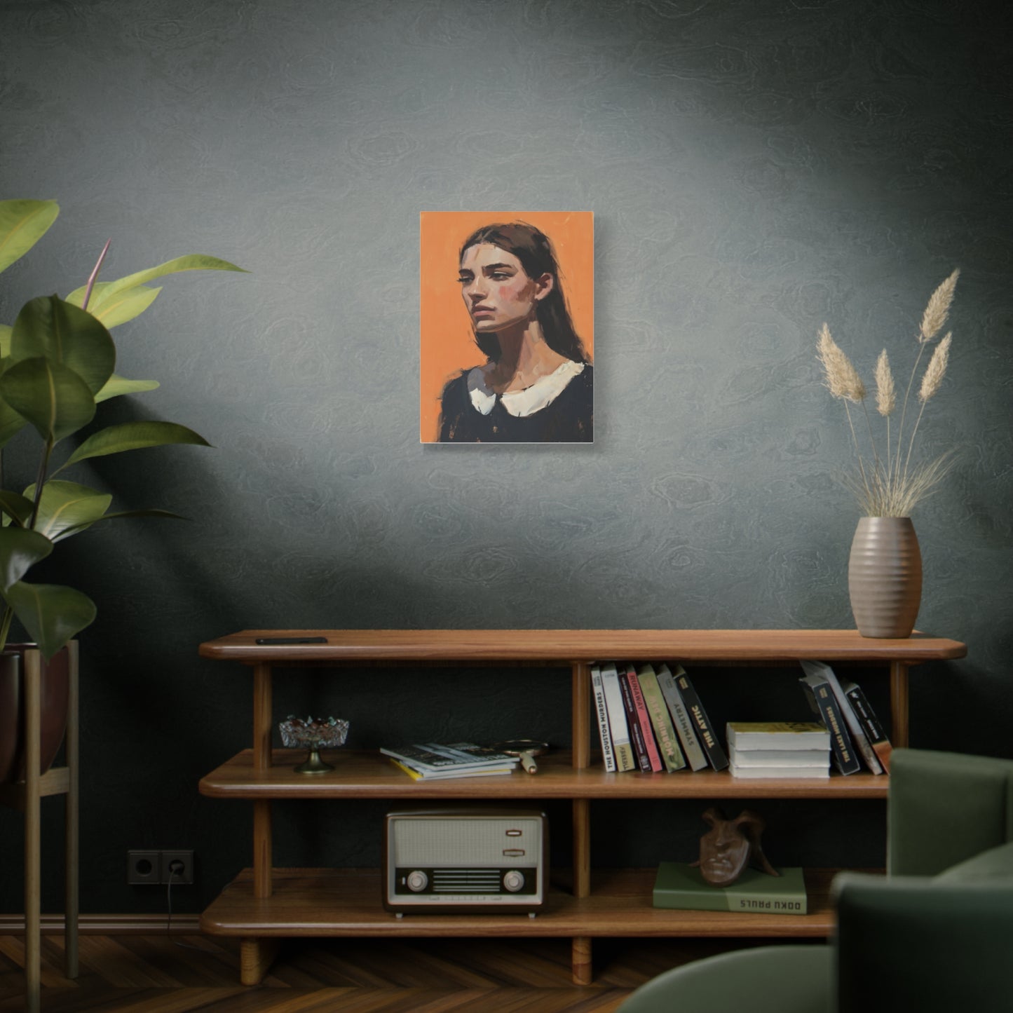 Portrait Canvas Print — Moody Female Figure in Warm Orange