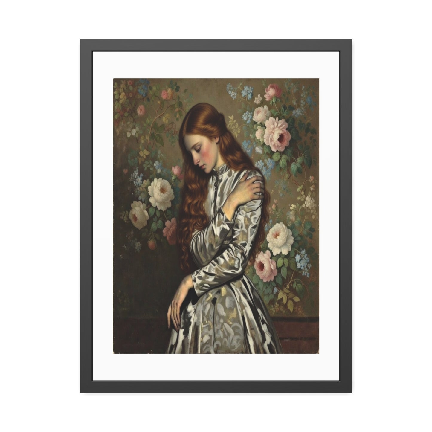 Framed Art Print — Vintage Portrait with Floral Background