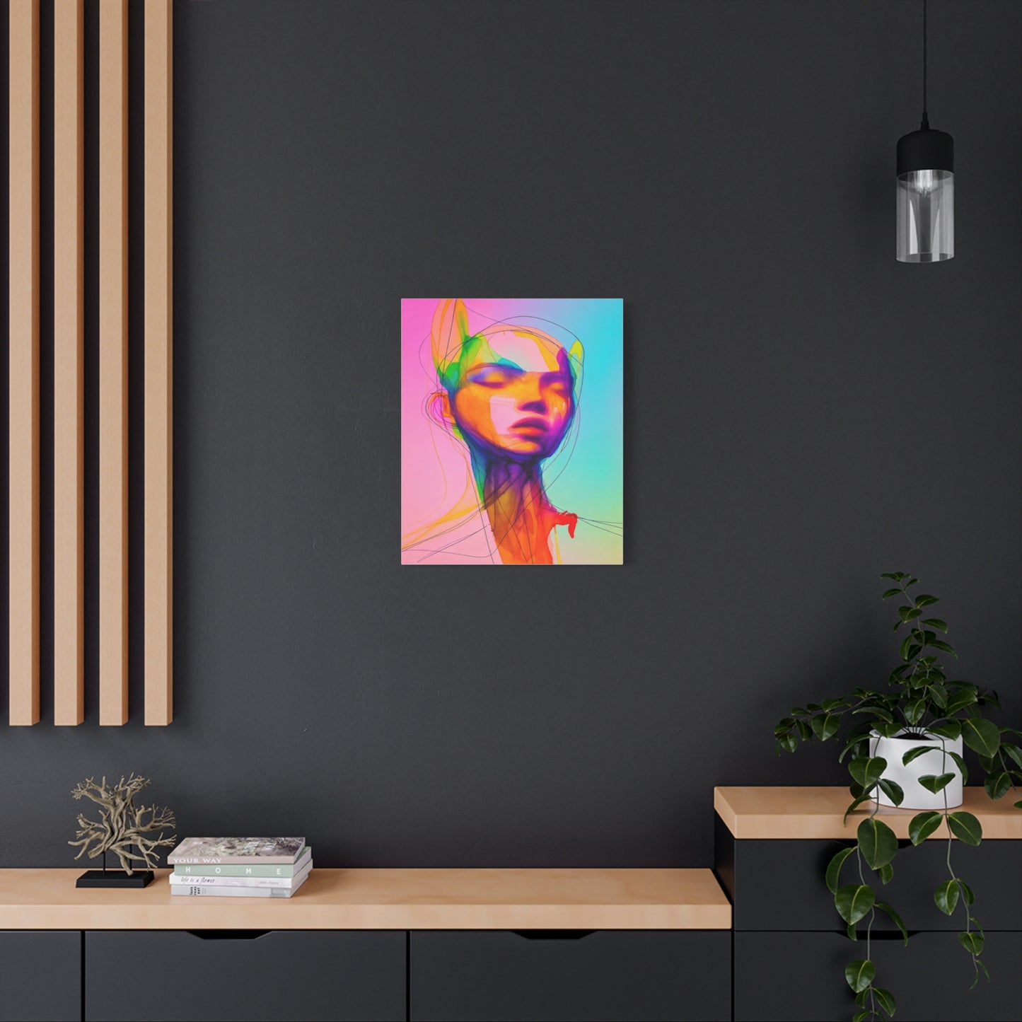 Abstract Neon Portrait Matte Canvas Wall Art