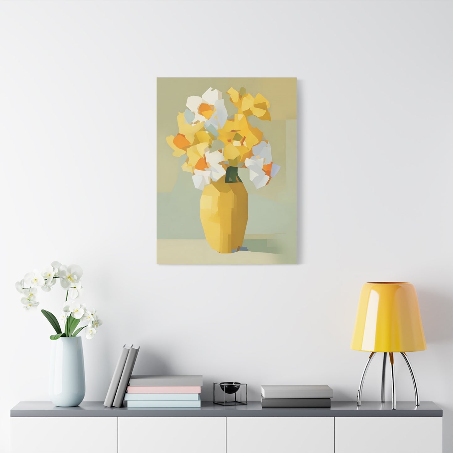 Yellow Vase Floral Canvas Print — Modern Abstract Daffodil Wall Art