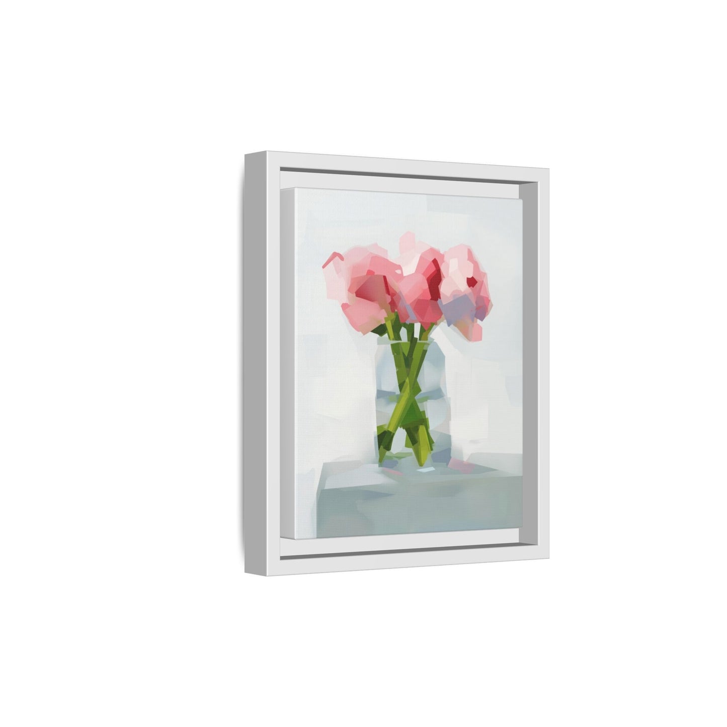Framed Floral Canvas Art — Pink Peonies in Vase (Matte)