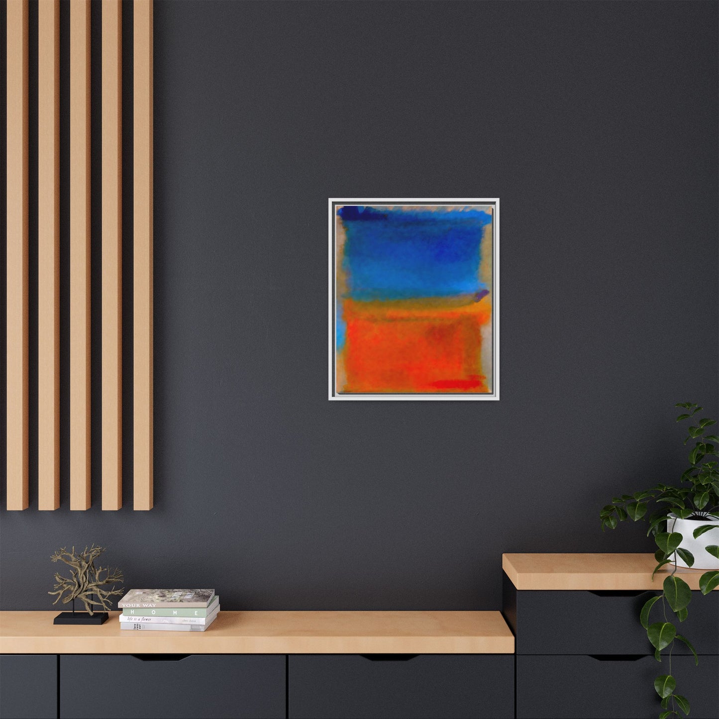 Abstract Color Block Matte Canvas Framed Wall Art — Blue & Orange Modern Painting