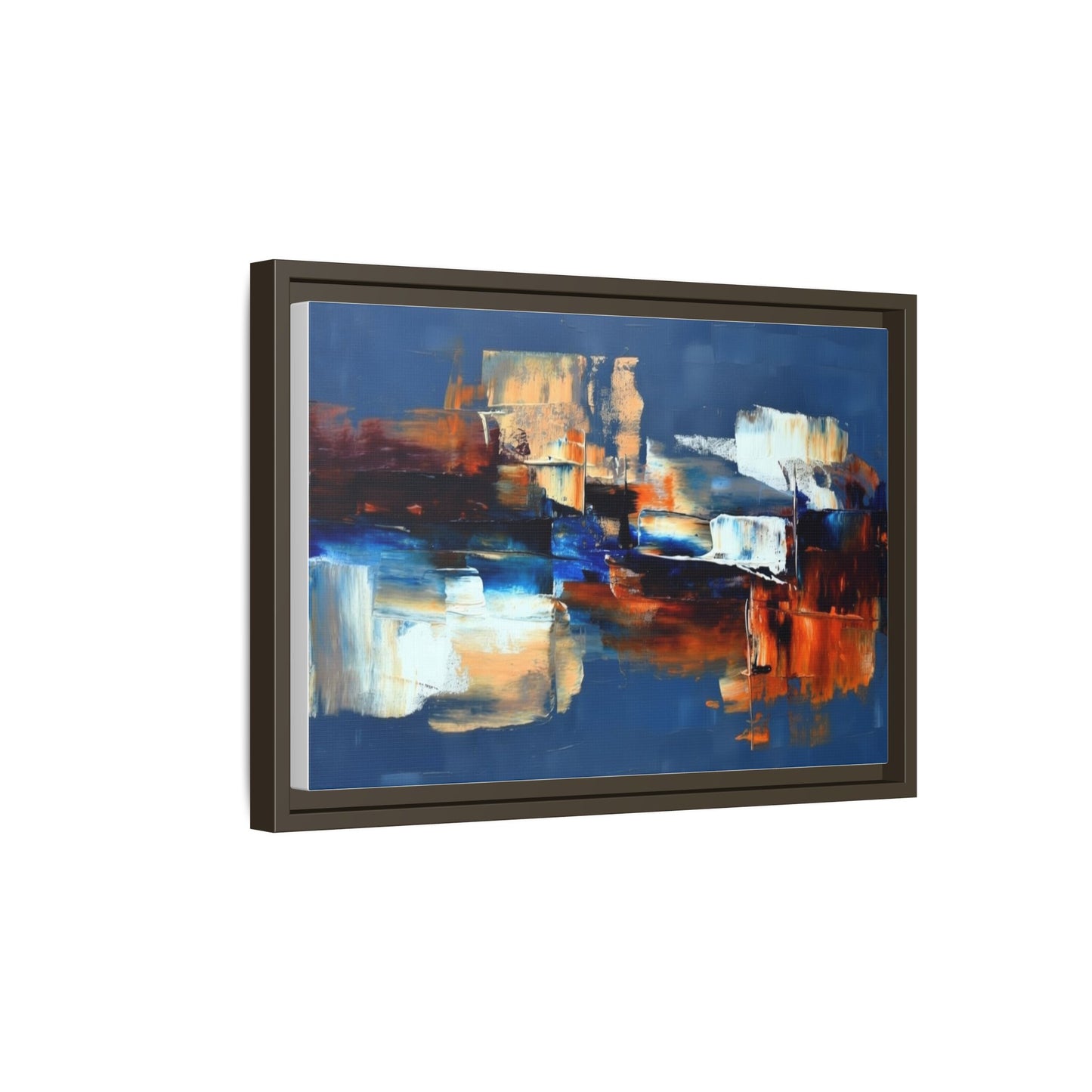 Abstract Blue & Rust Framed Canvas Art — Modern Matte Wall Painting