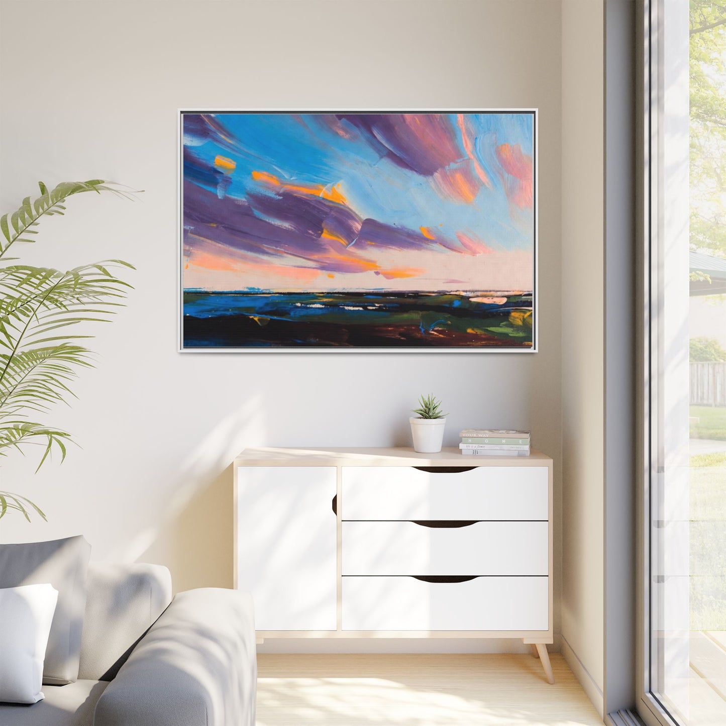 Framed Matte Canvas Abstract Seascape Sunset Art Print