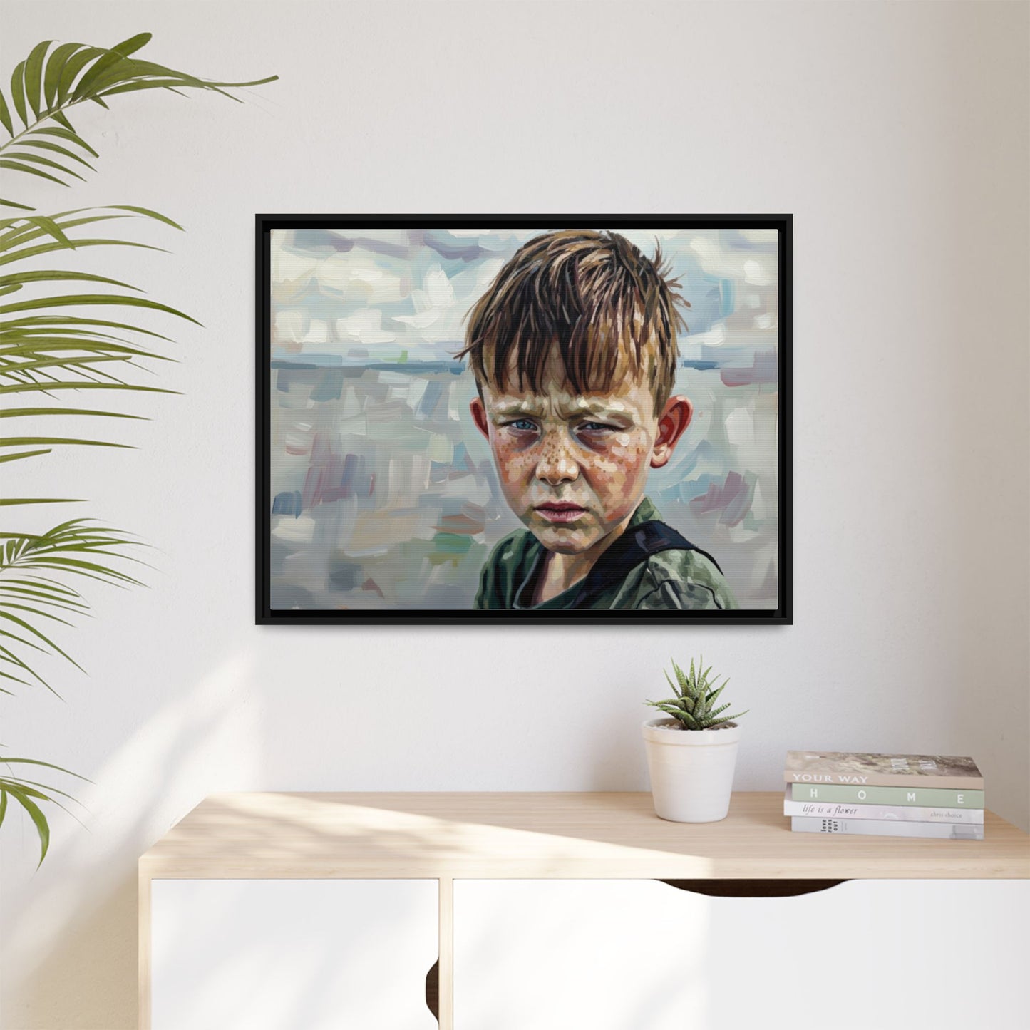 Framed Matte Canvas: Gritty Boy Portrait Art Print