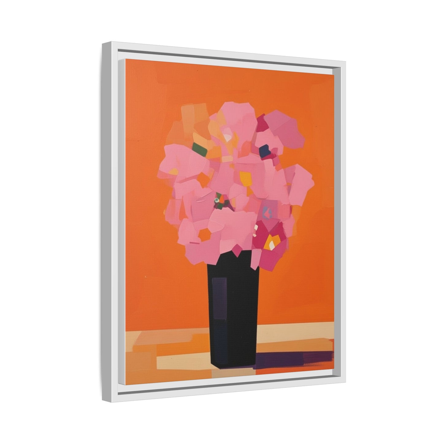 Framed Floral Canvas Art — Pink Bouquet on Orange Background